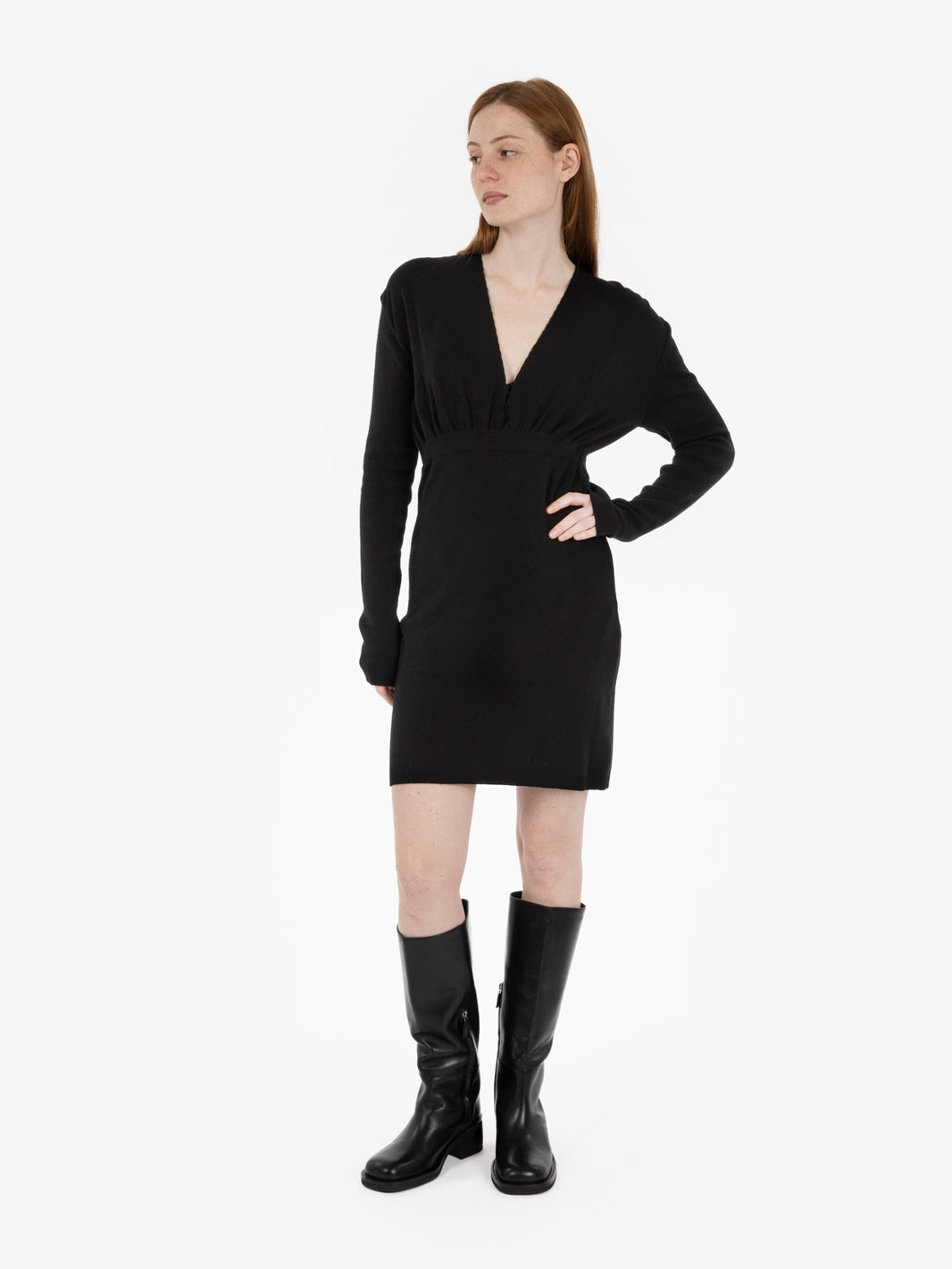 Black deep V-neck dress