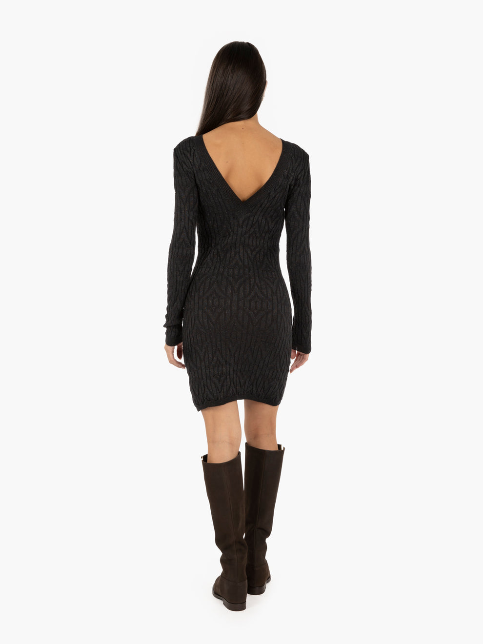 Short black dress with porthole neckline