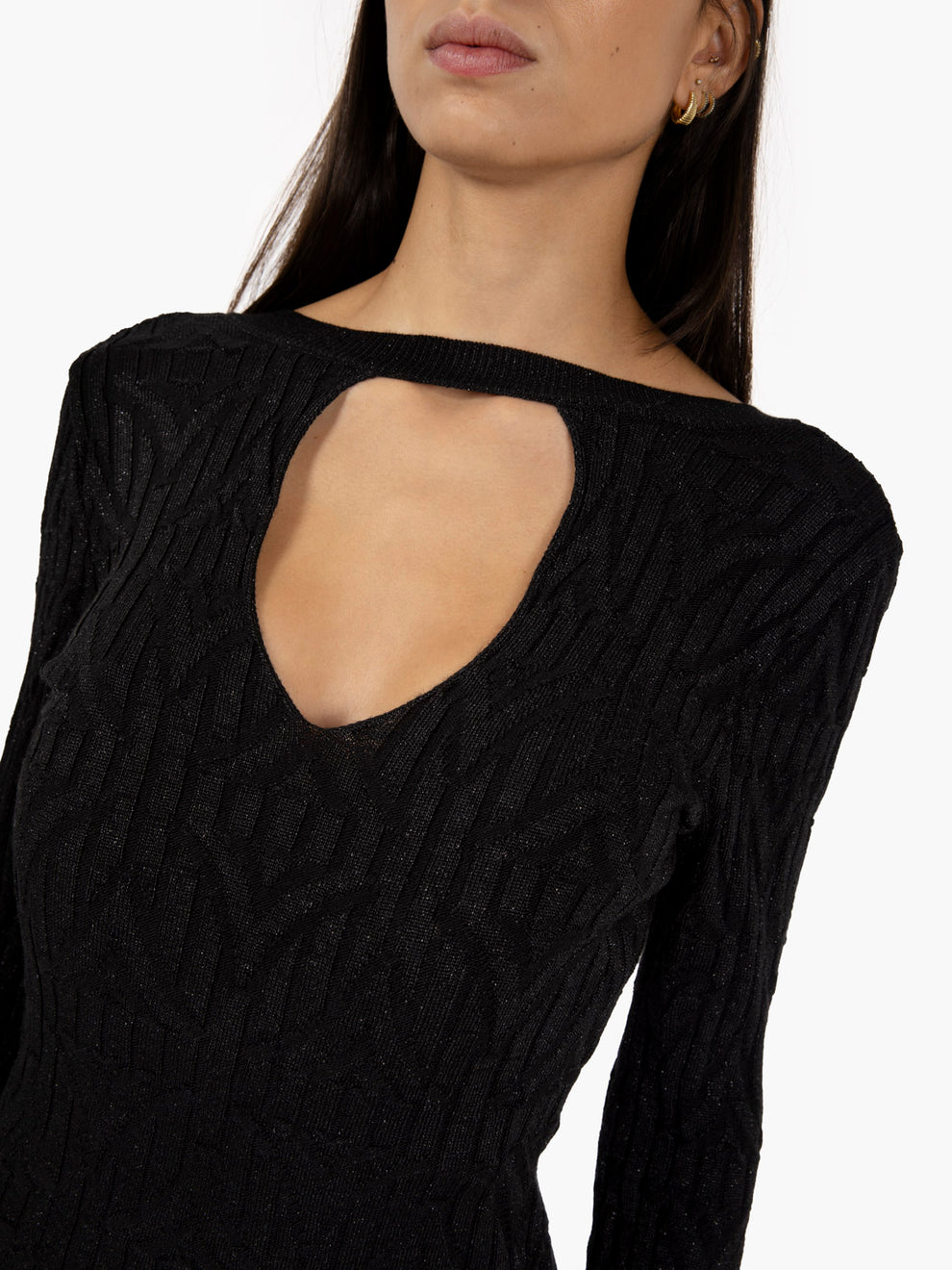Short black dress with porthole neckline