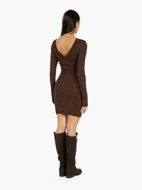 Short dress with porthole neckline in dark brown
