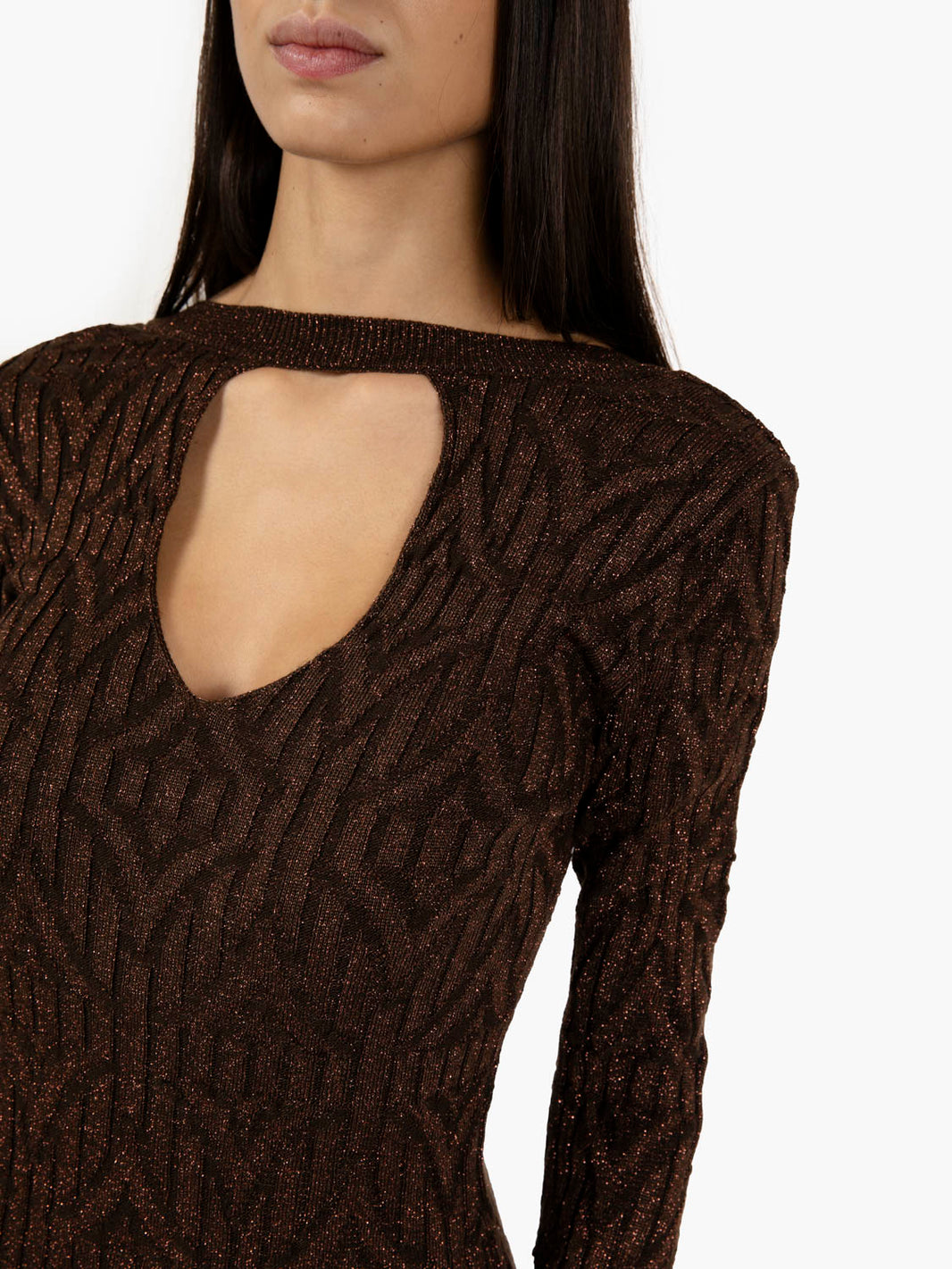 Short dress with porthole neckline in dark brown