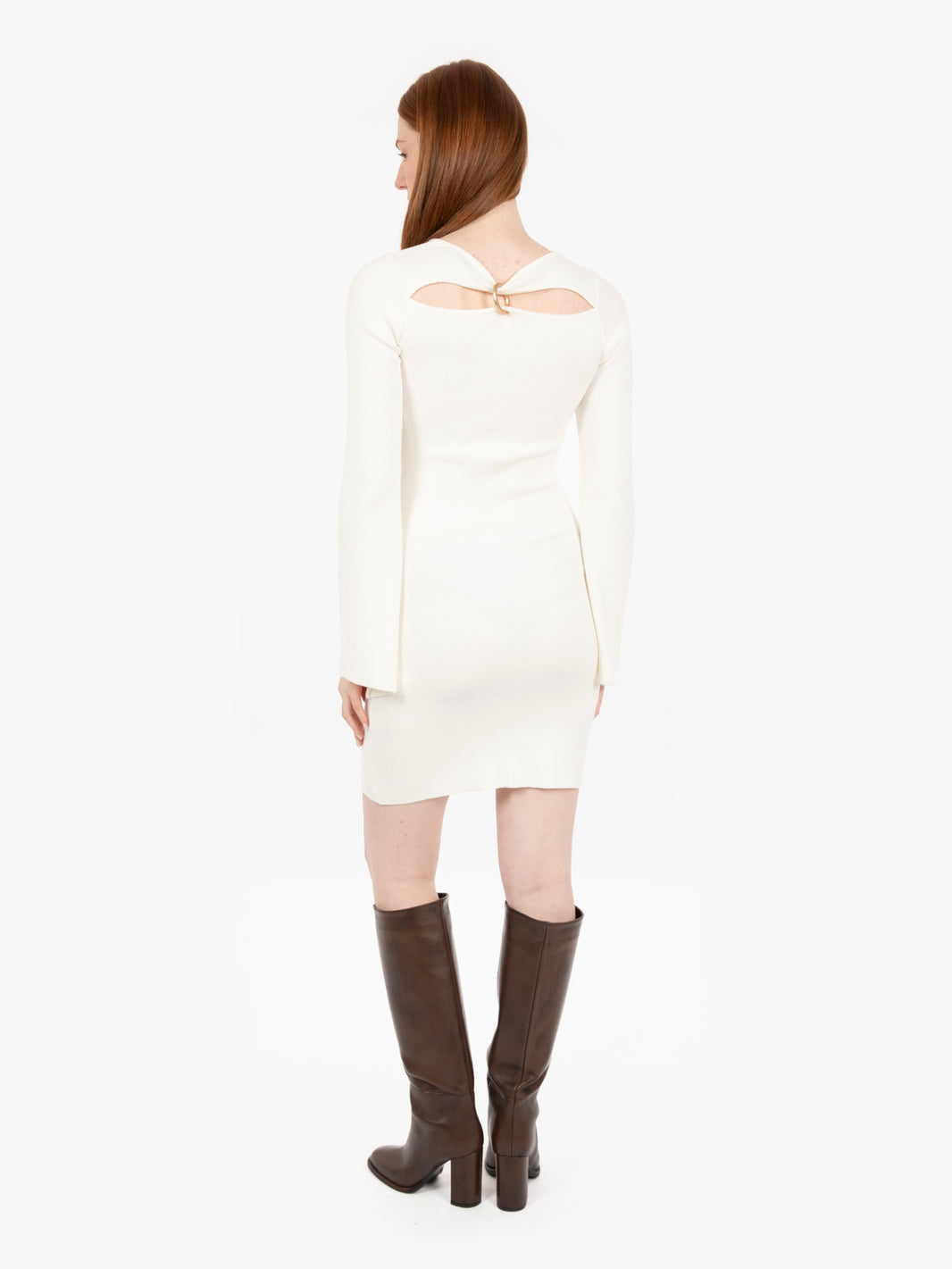 Abito cut out con ring panna