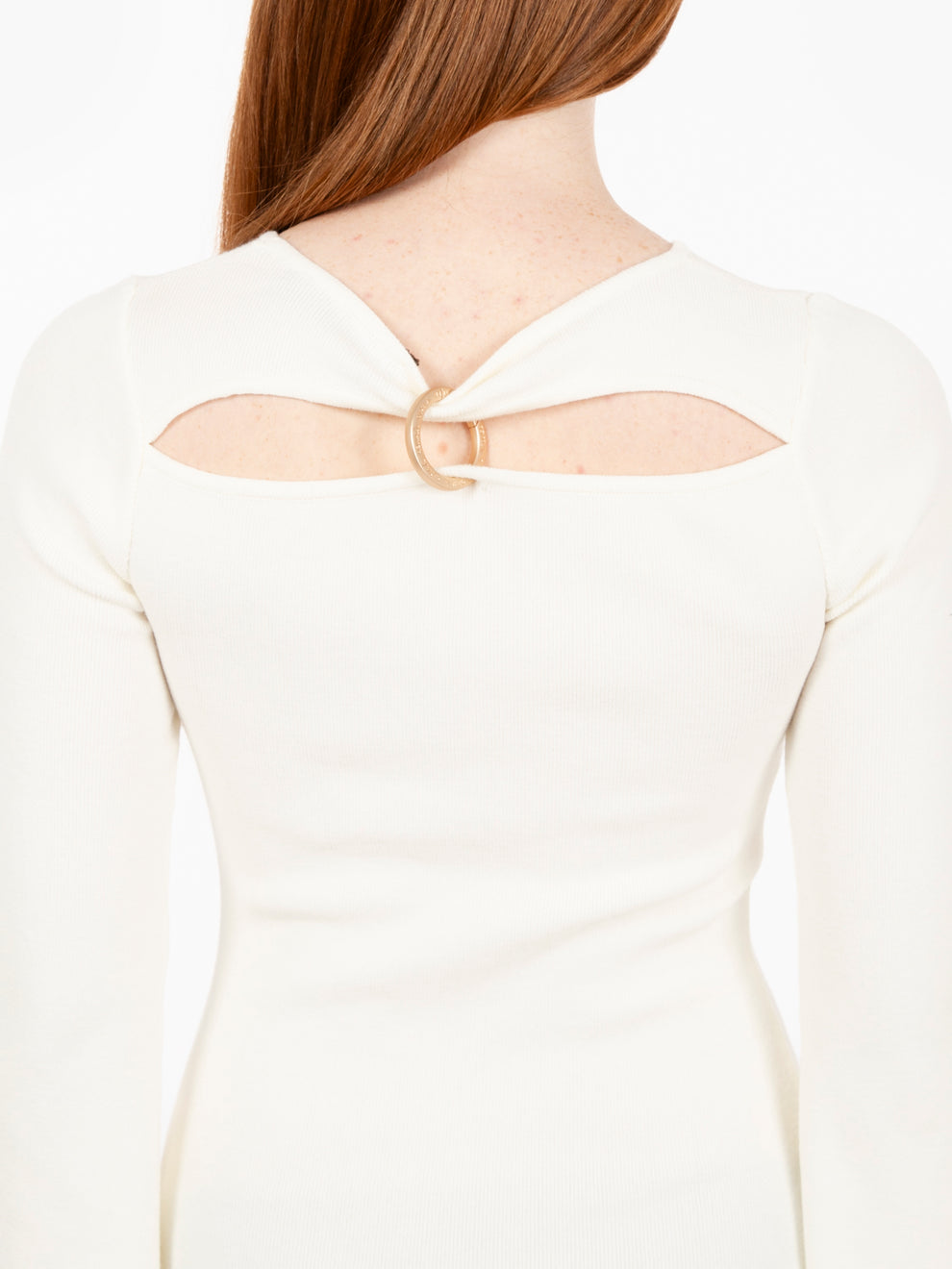 Abito cut out con ring panna