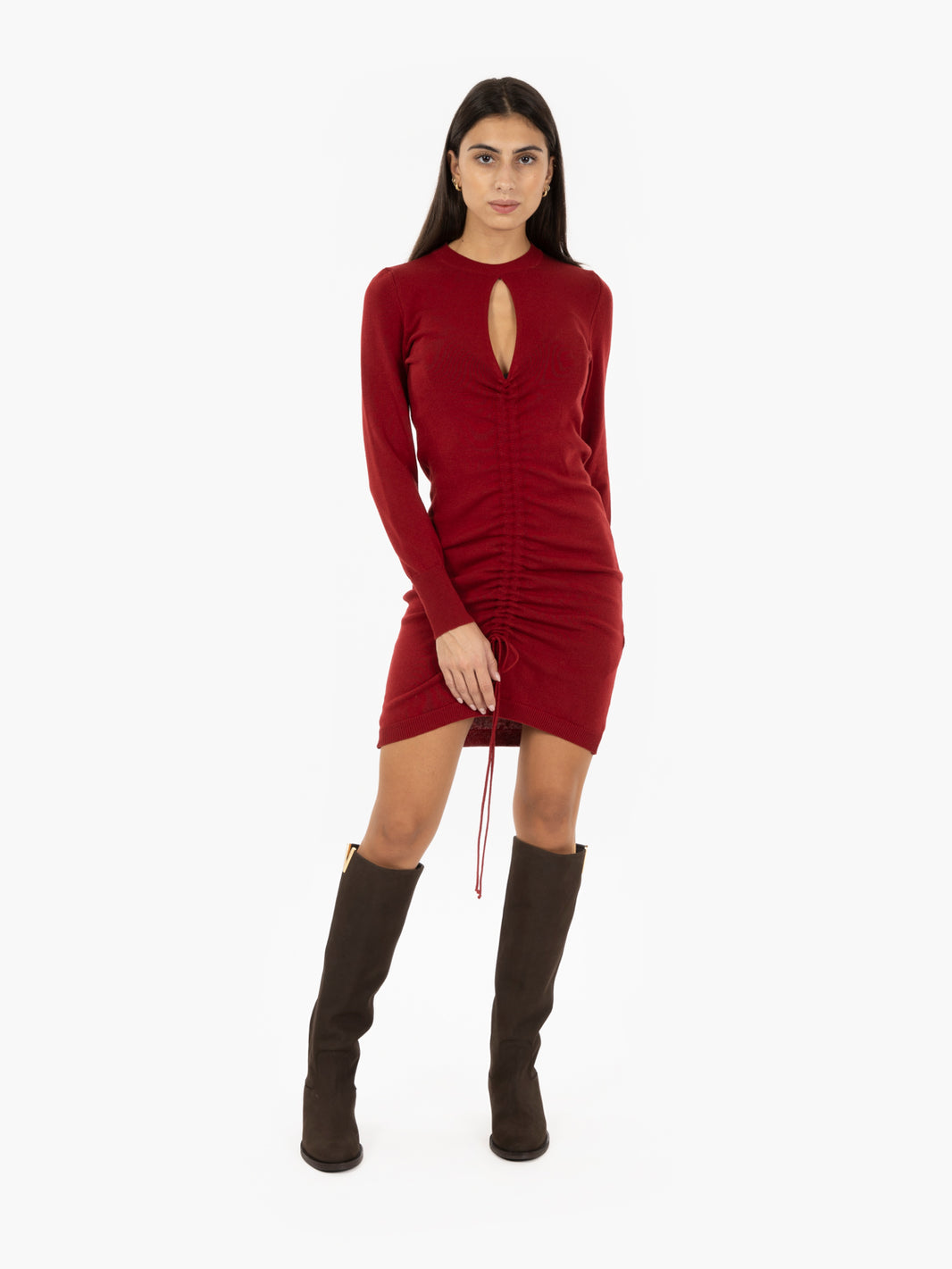 Knit dress with currant drawstring