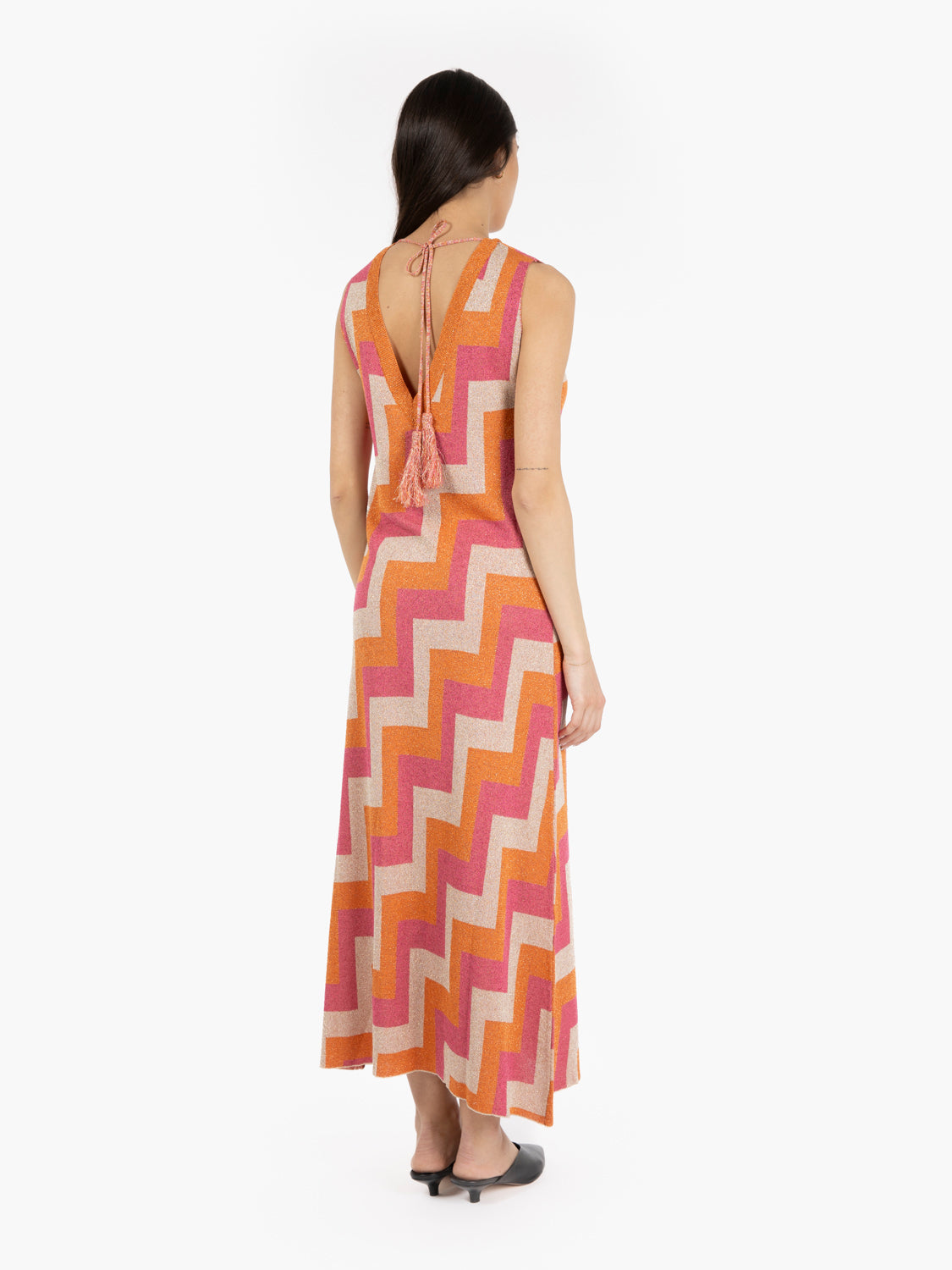 Abito jacquard con dettagli lurex fuxia / arancio