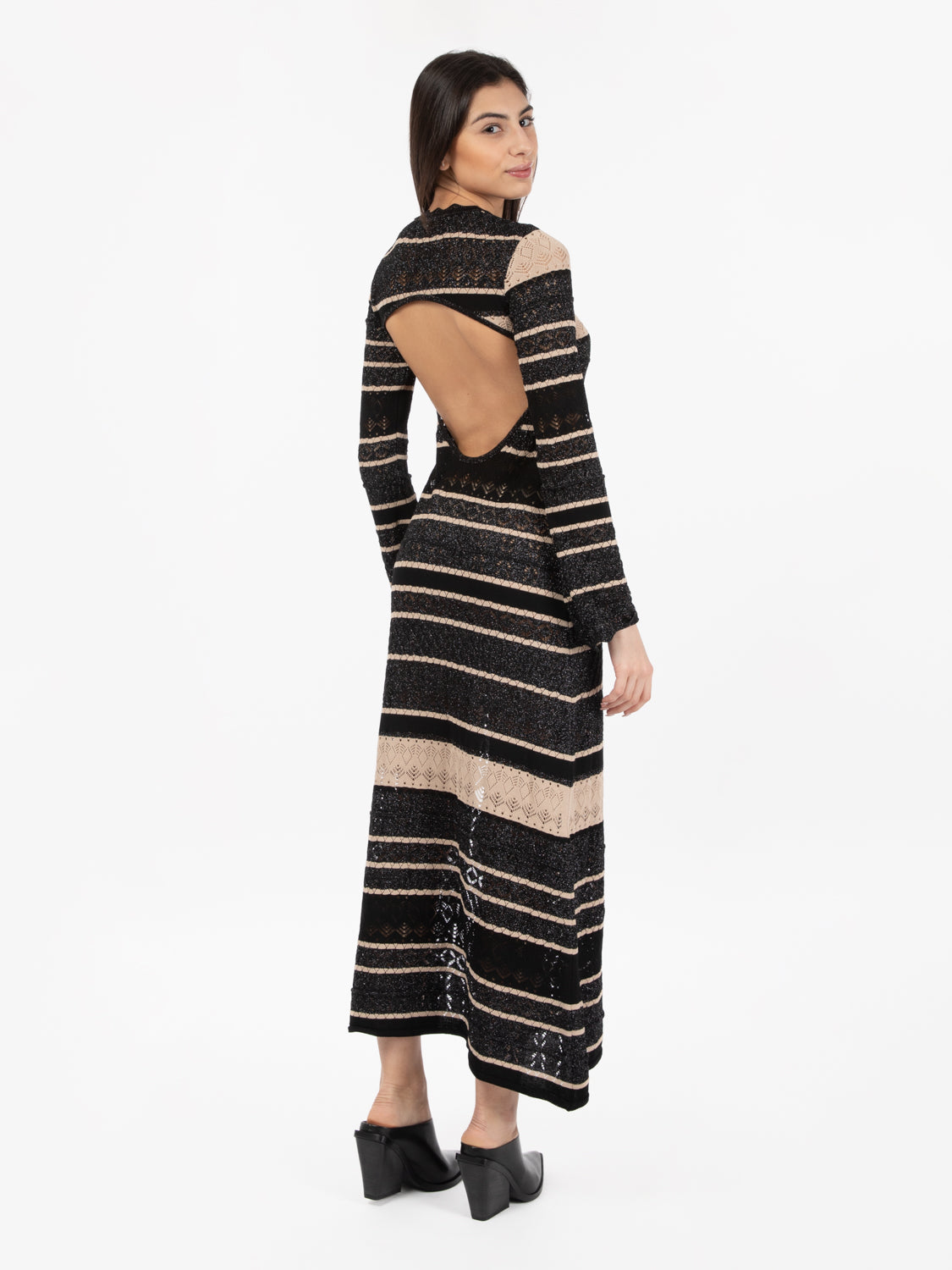 Abito lungo in maglia beige / nero