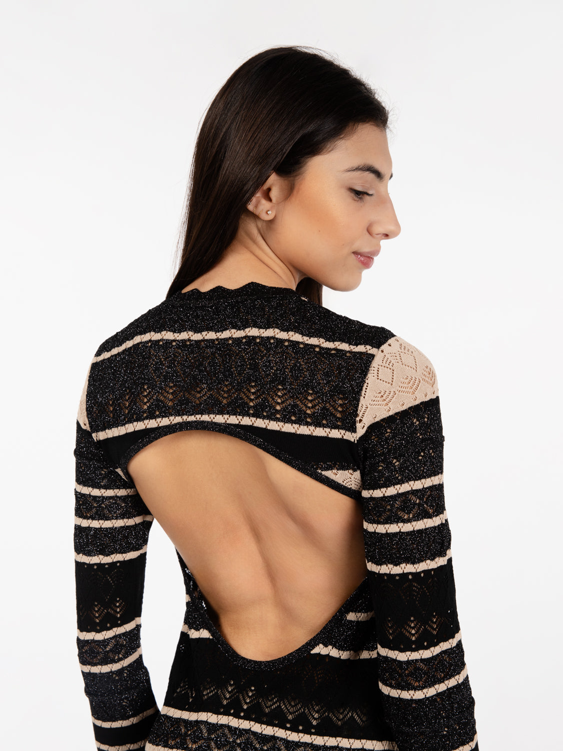 Abito lungo in maglia beige / nero