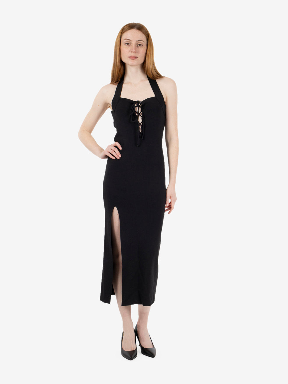 Abito midi con lacci nero