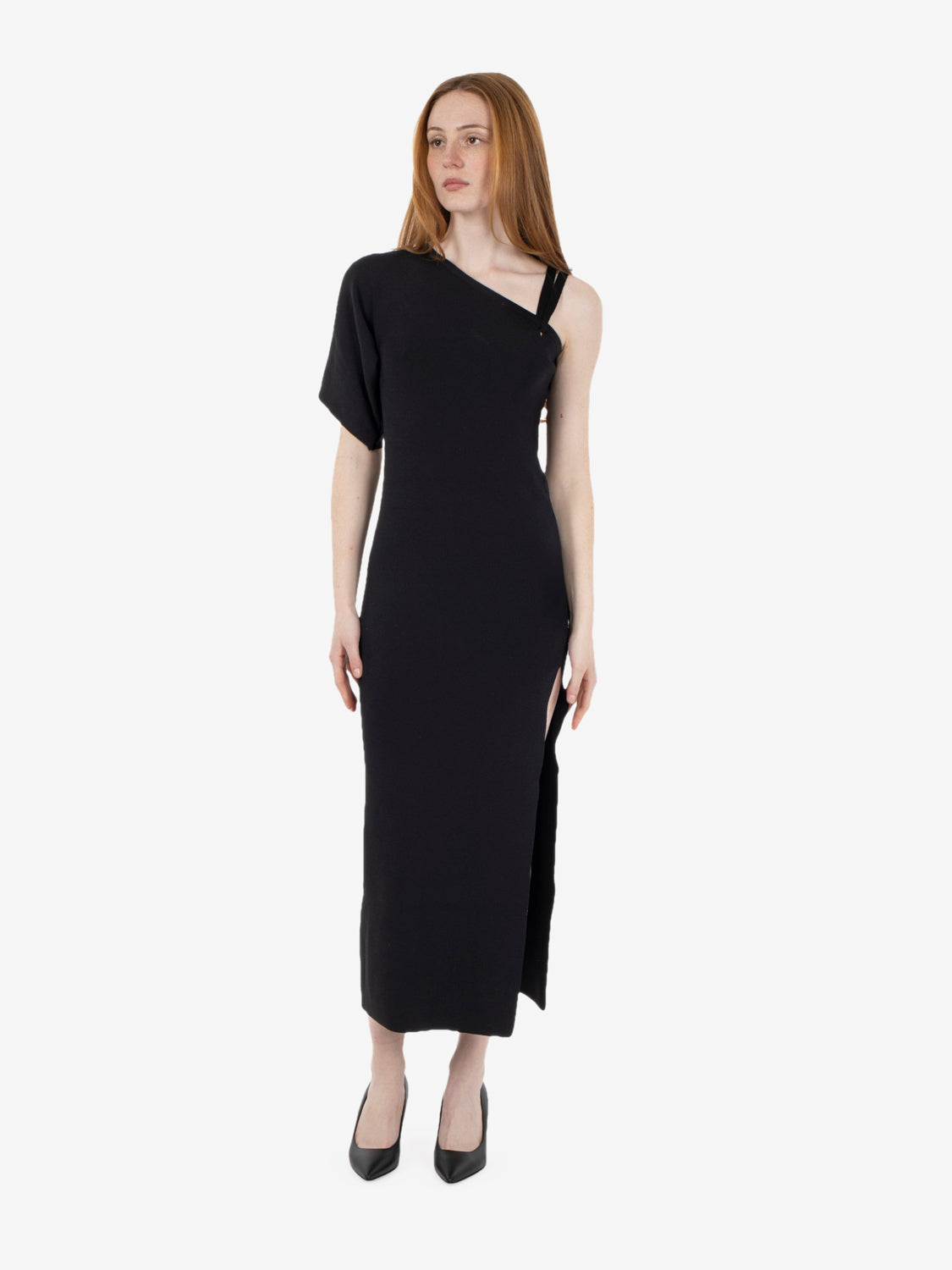 Black asymmetric midi dress 