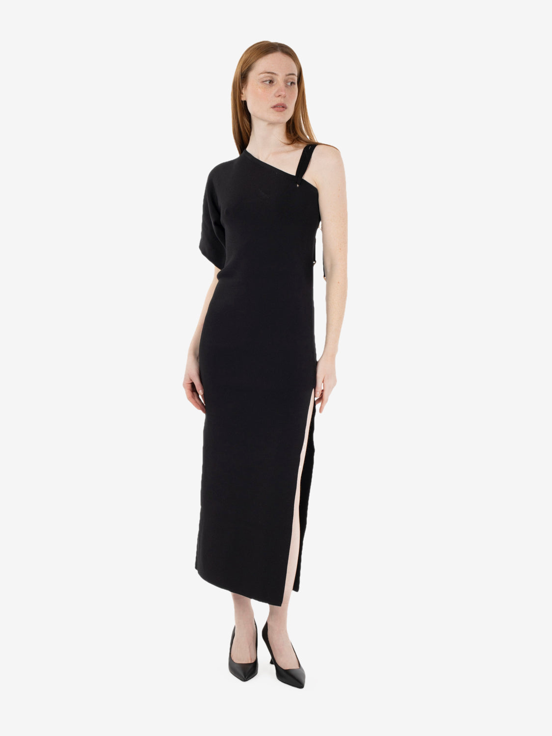 Black asymmetric midi dress 