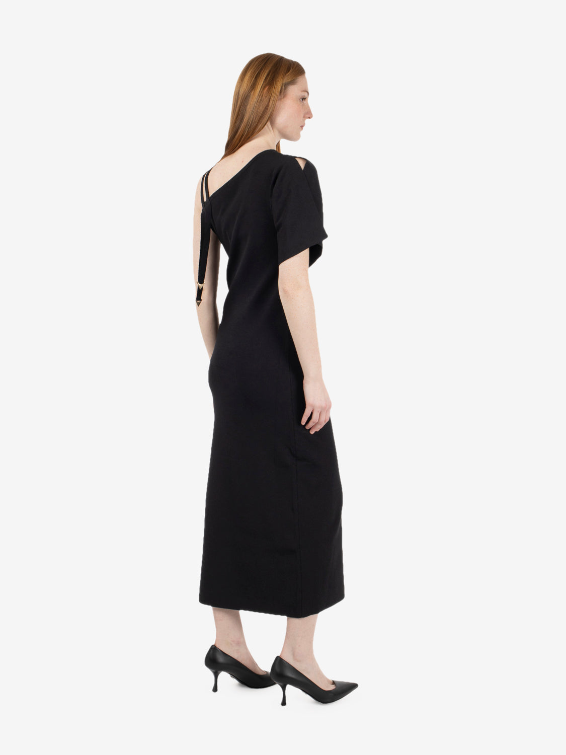 Black asymmetric midi dress 