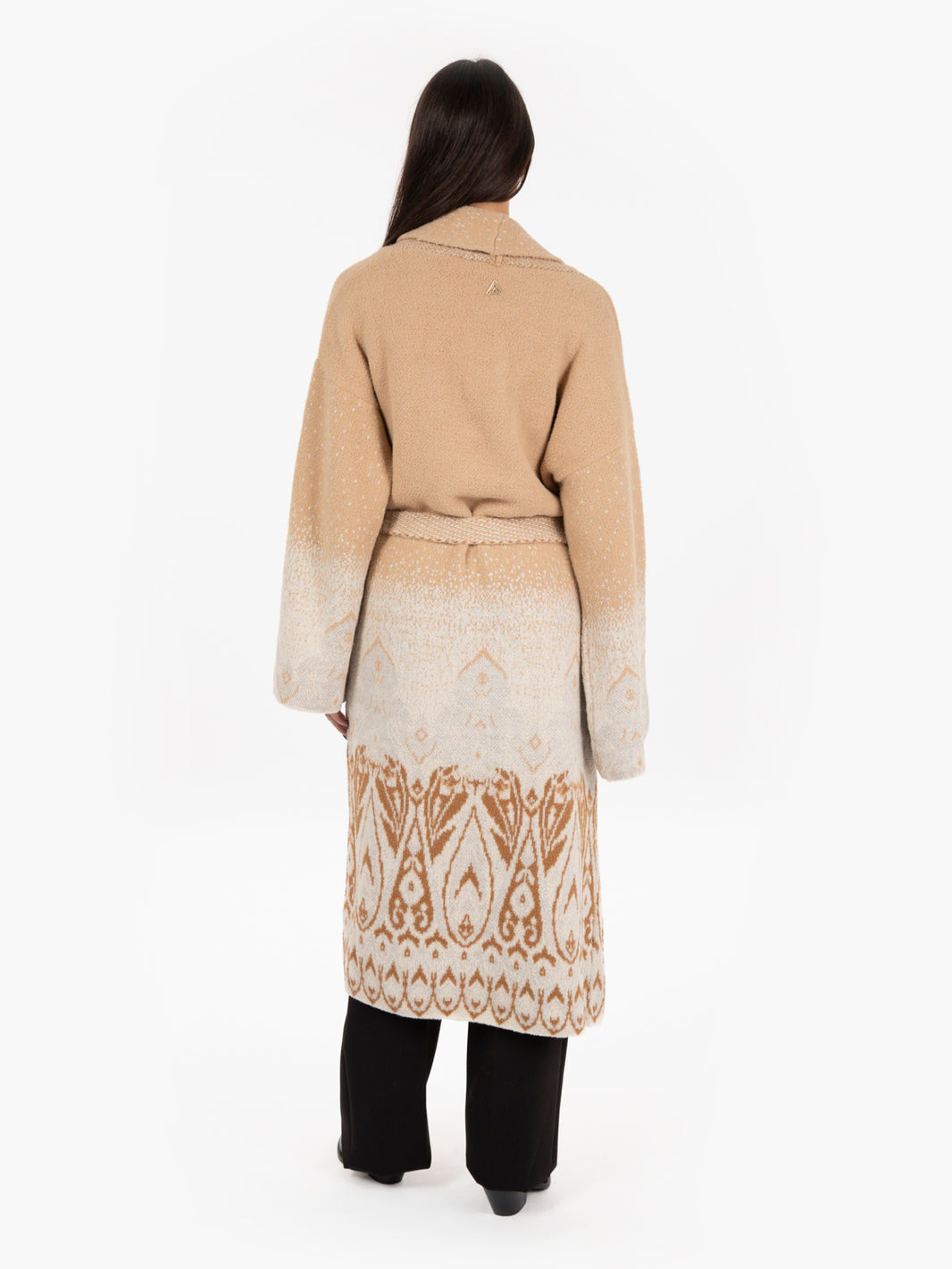Cardigan con cintura sfumato cammello