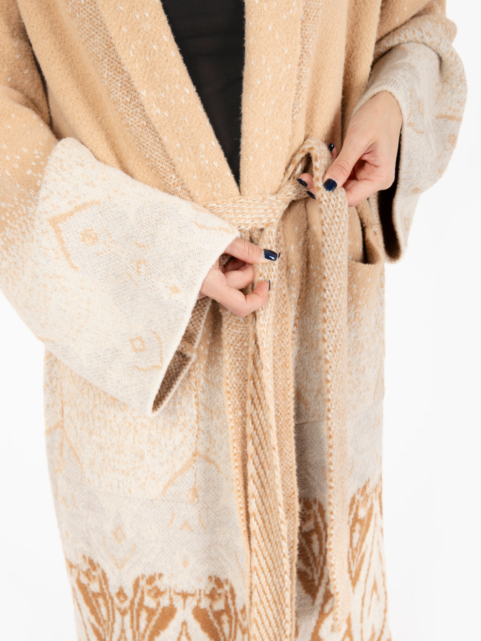 Cardigan con cintura sfumato cammello