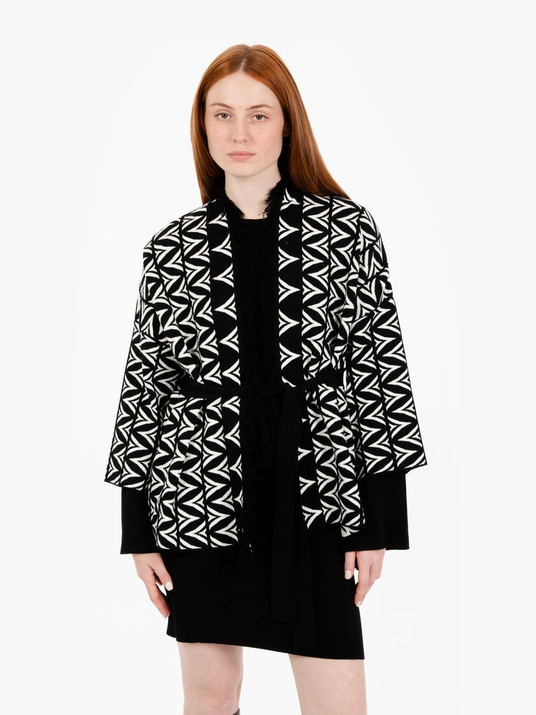 AKEP - Cardigan Jacquard all over nero / bianco