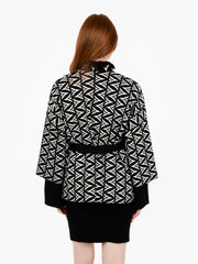 AKEP - Cardigan Jacquard all over nero / bianco