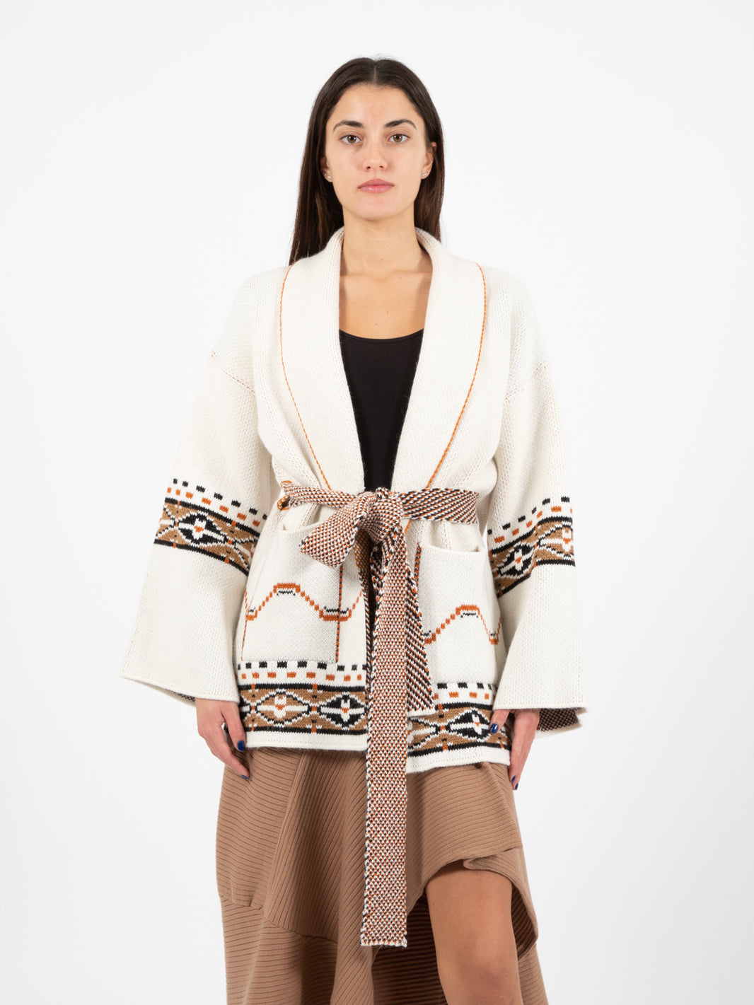 Cardigan sciallato fantasia draghi panna