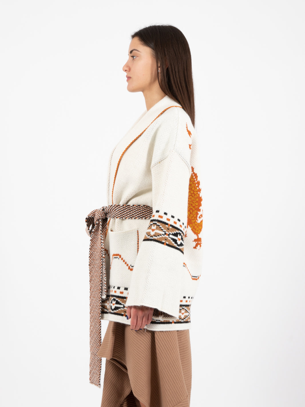 Cardigan sciallato fantasia draghi panna