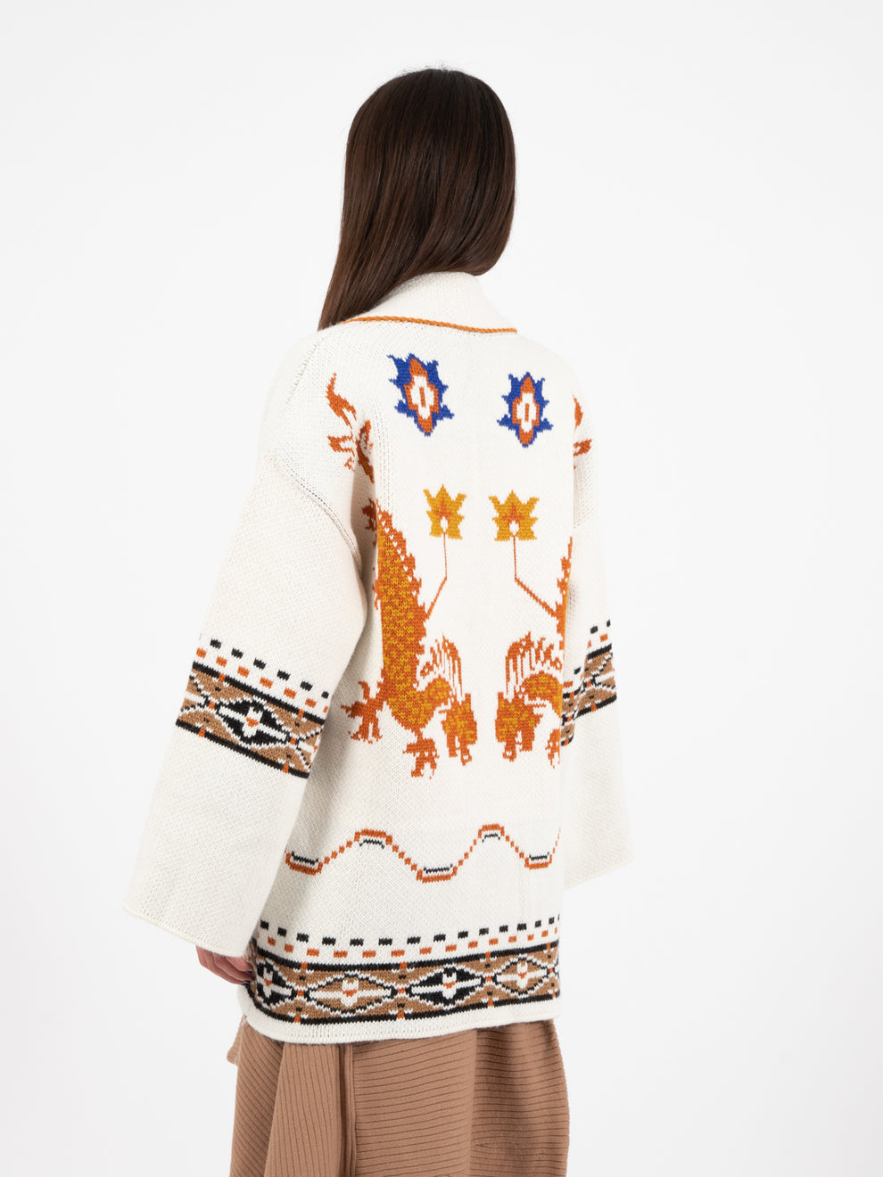 Cardigan sciallato fantasia draghi panna