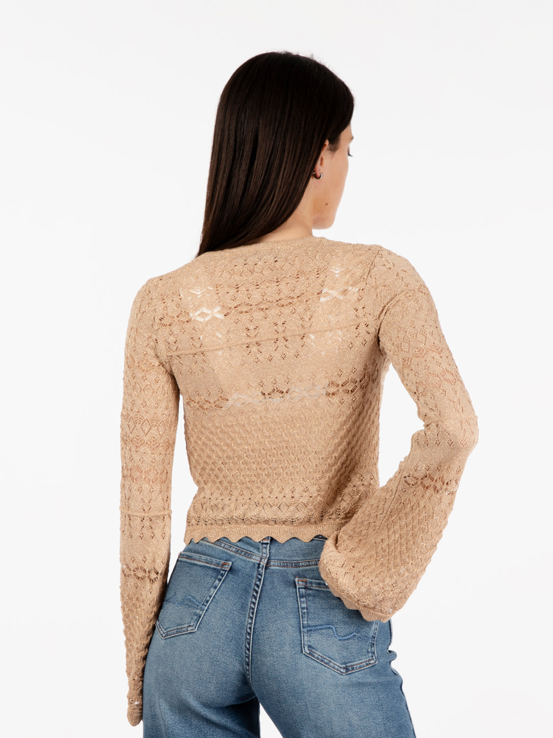 Coprispalle cropped in punto pizzo lurex sabbia