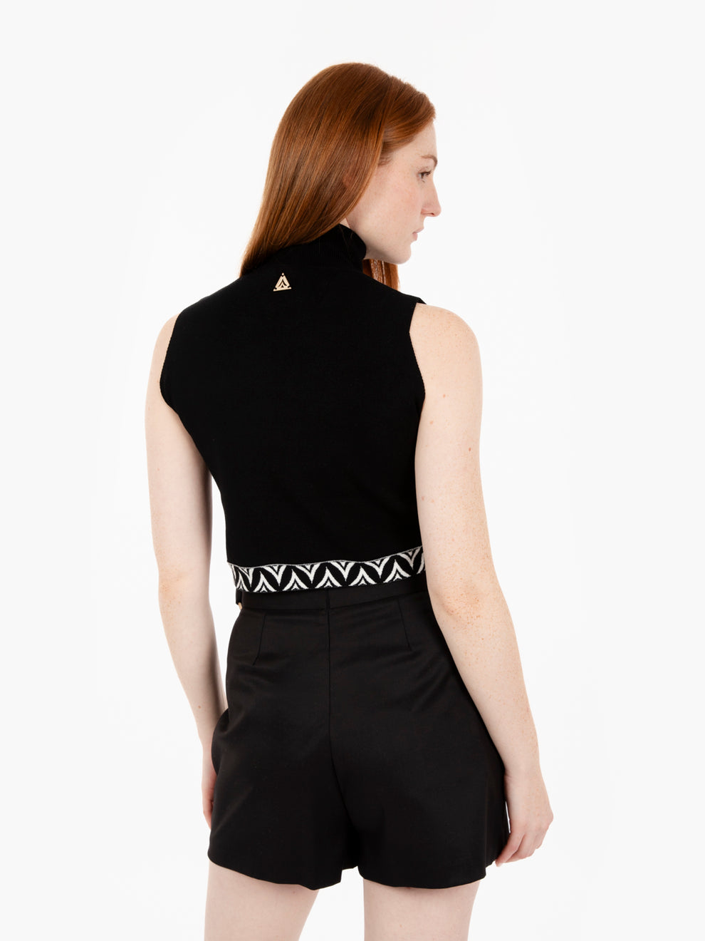Crop top con jacquard nero