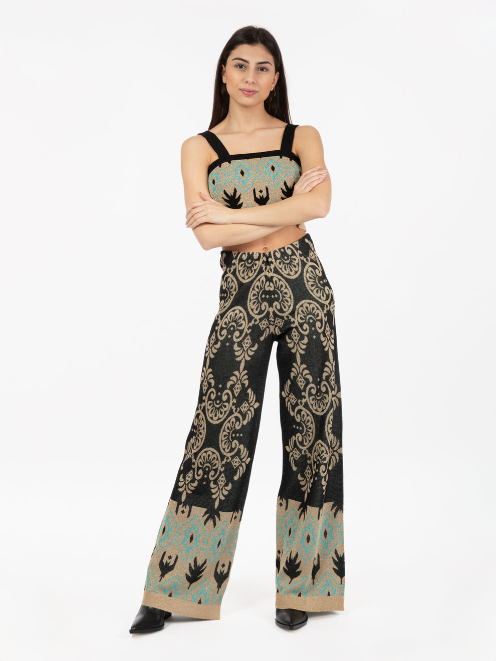 Crop top in maglia jacquard multicolor