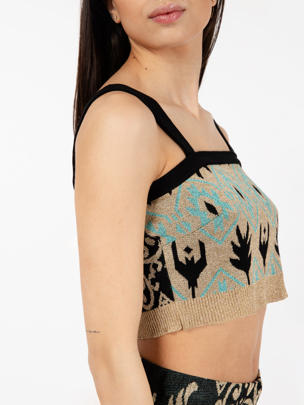 Crop top in maglia jacquard multicolor