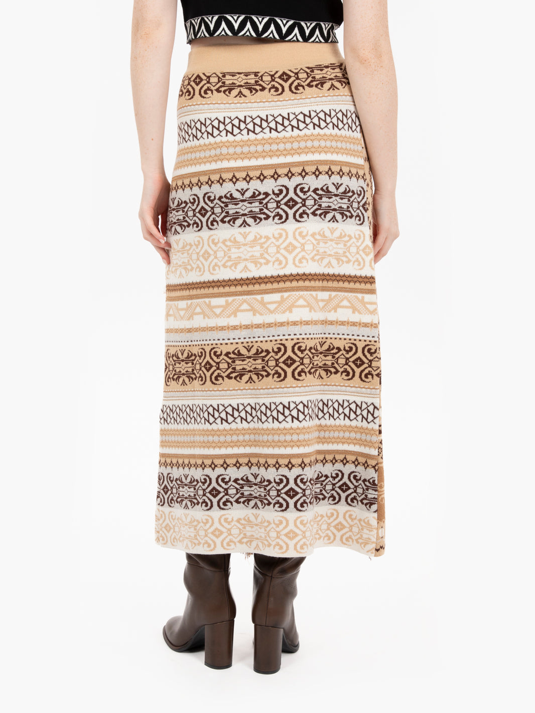 Gonna lunga a portafoglio jacquard sabbia