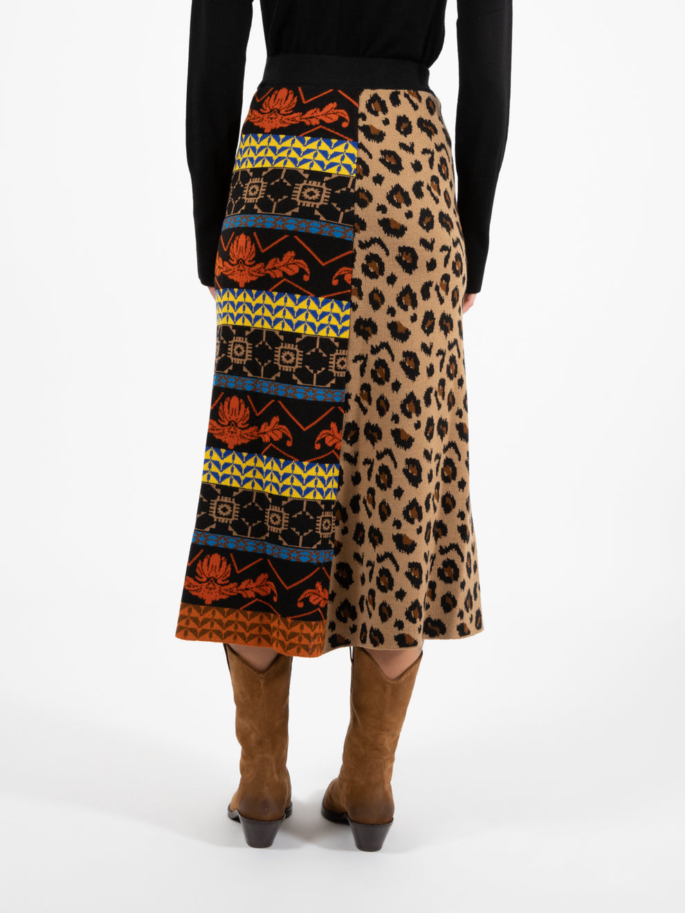 Gonna midi con spacco e frange multicolor