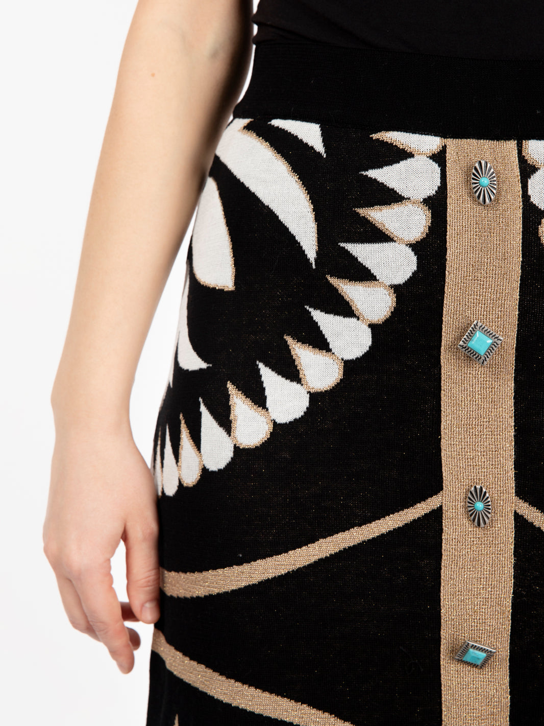 Gonna midi jacquard nero / multicolor