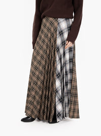 Beige check pleated skirt