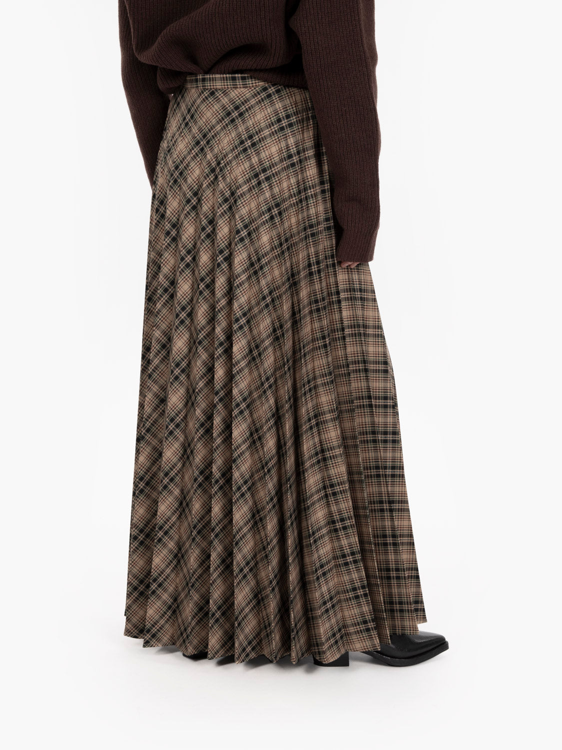 Beige check pleated skirt