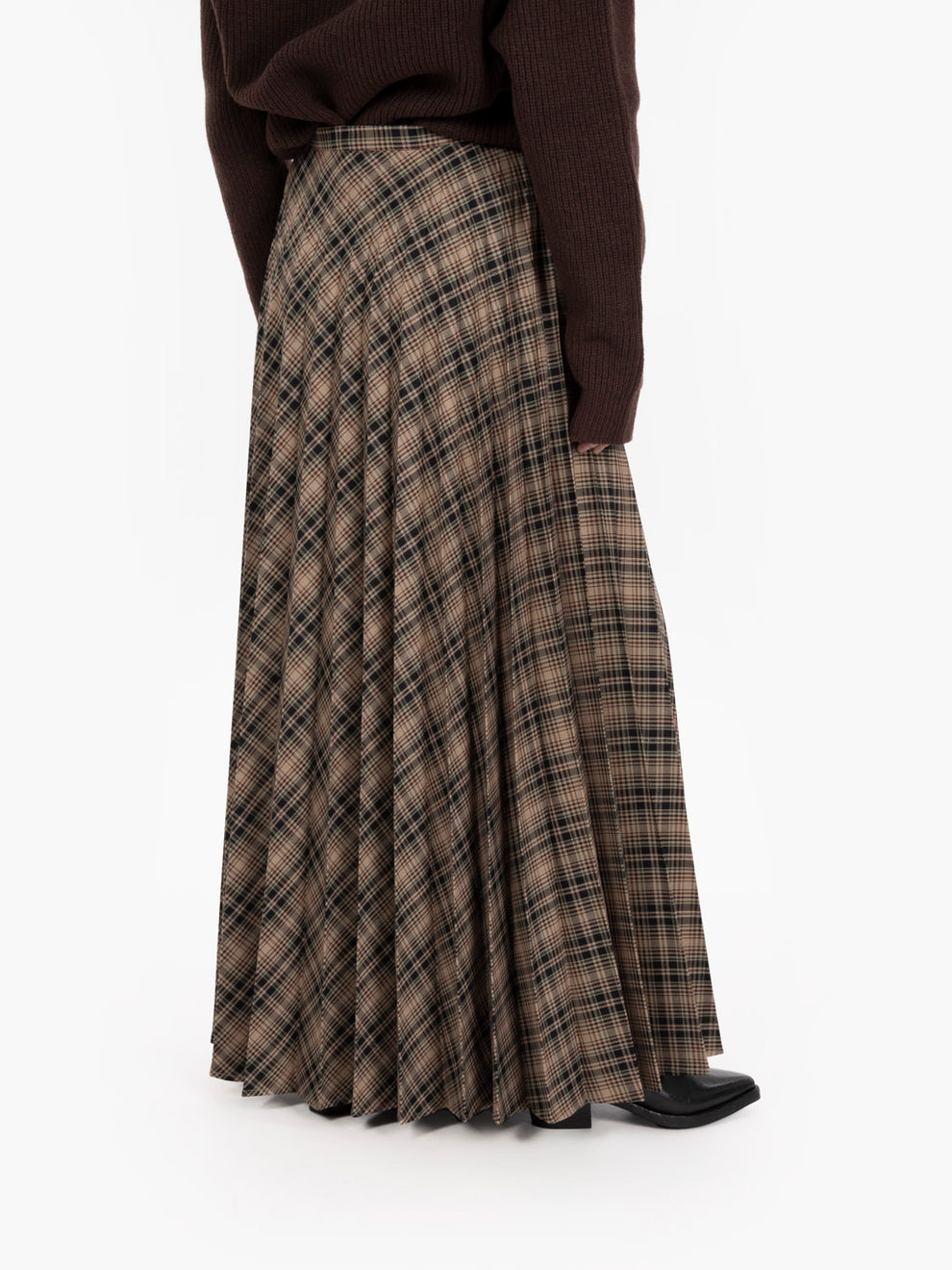 Beige check pleated skirt