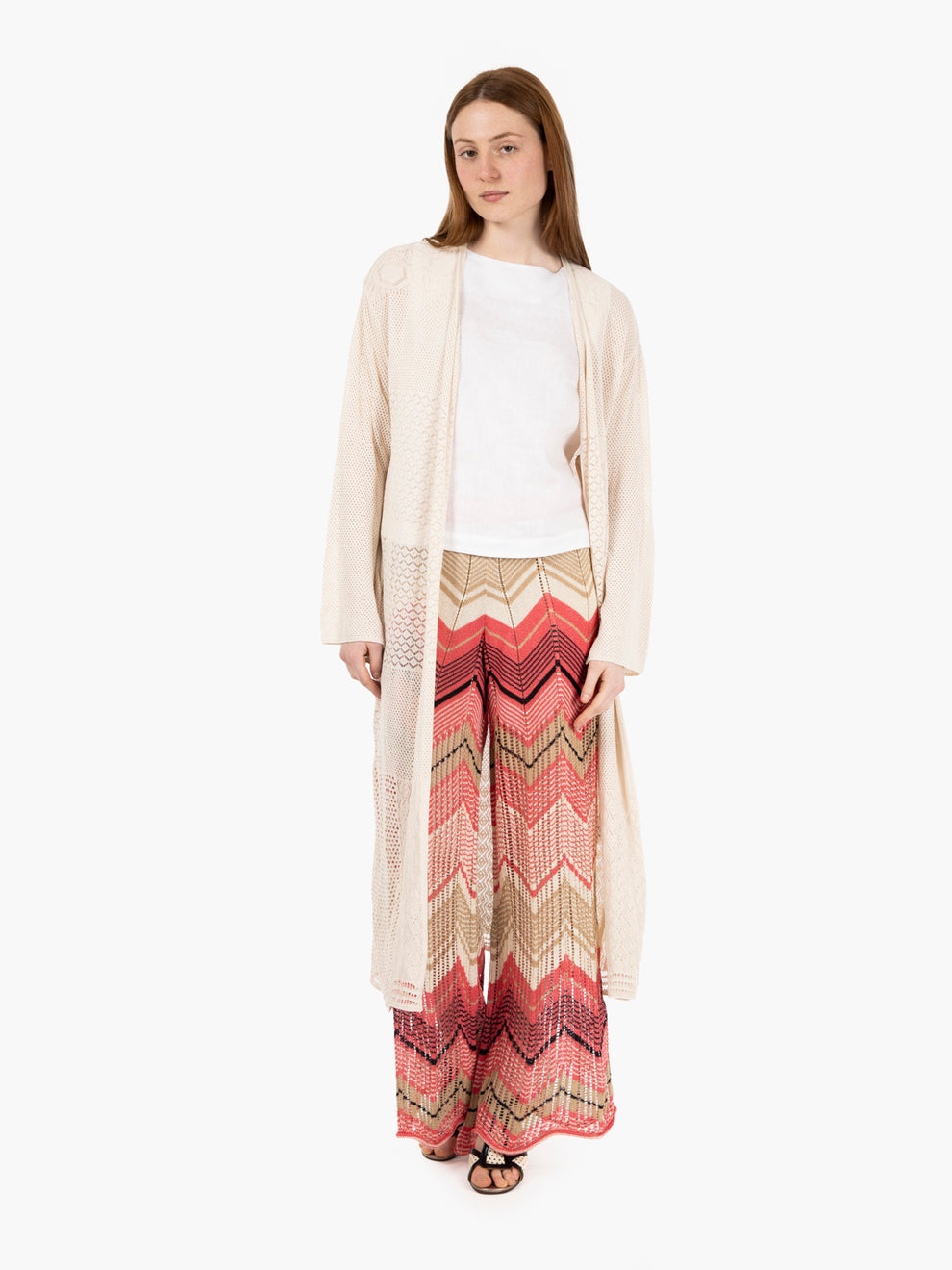 Kimono lungo motivi traforati crema