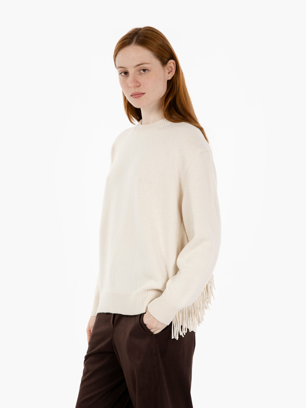 Maglia girocollo con frange snow