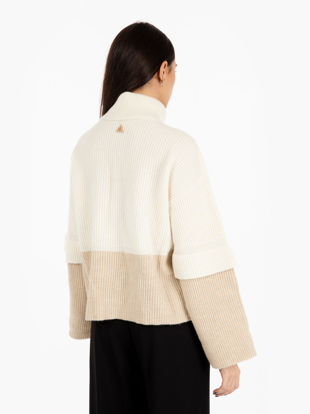 Maglione a collo alto in lana off white
