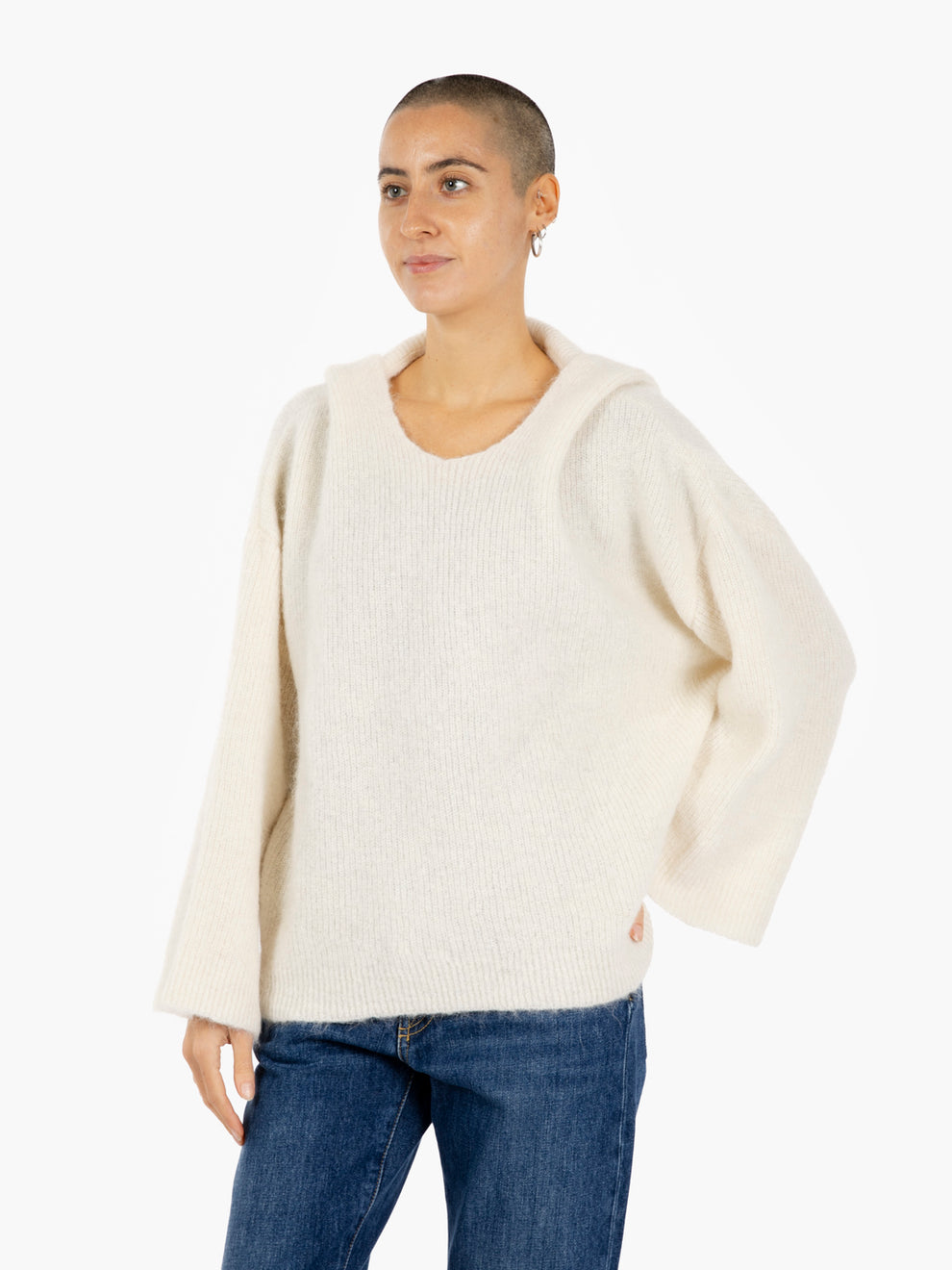 Maglione con cappuccio ecrù