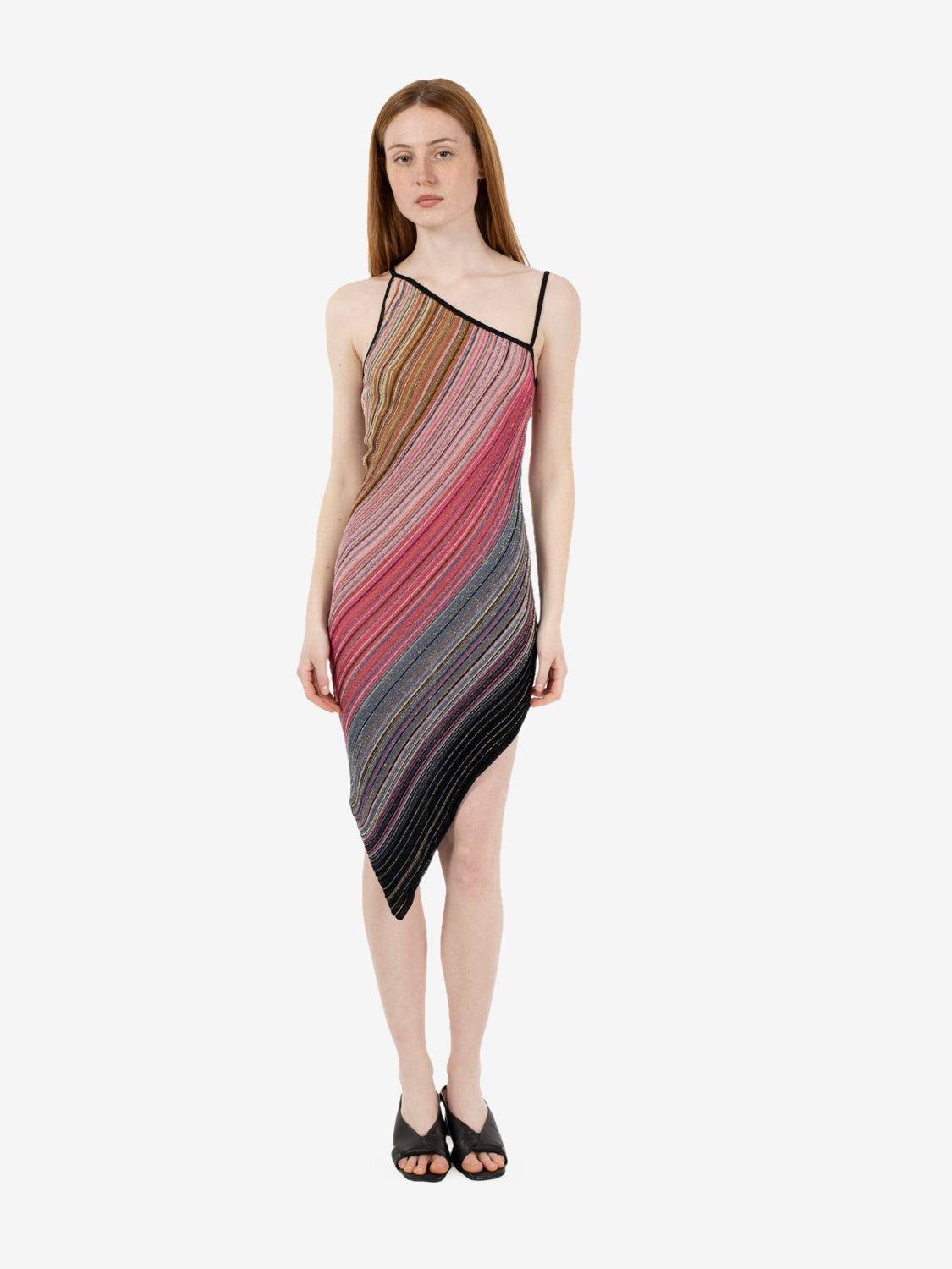 Fuchsia lurex asymmetric mini dress