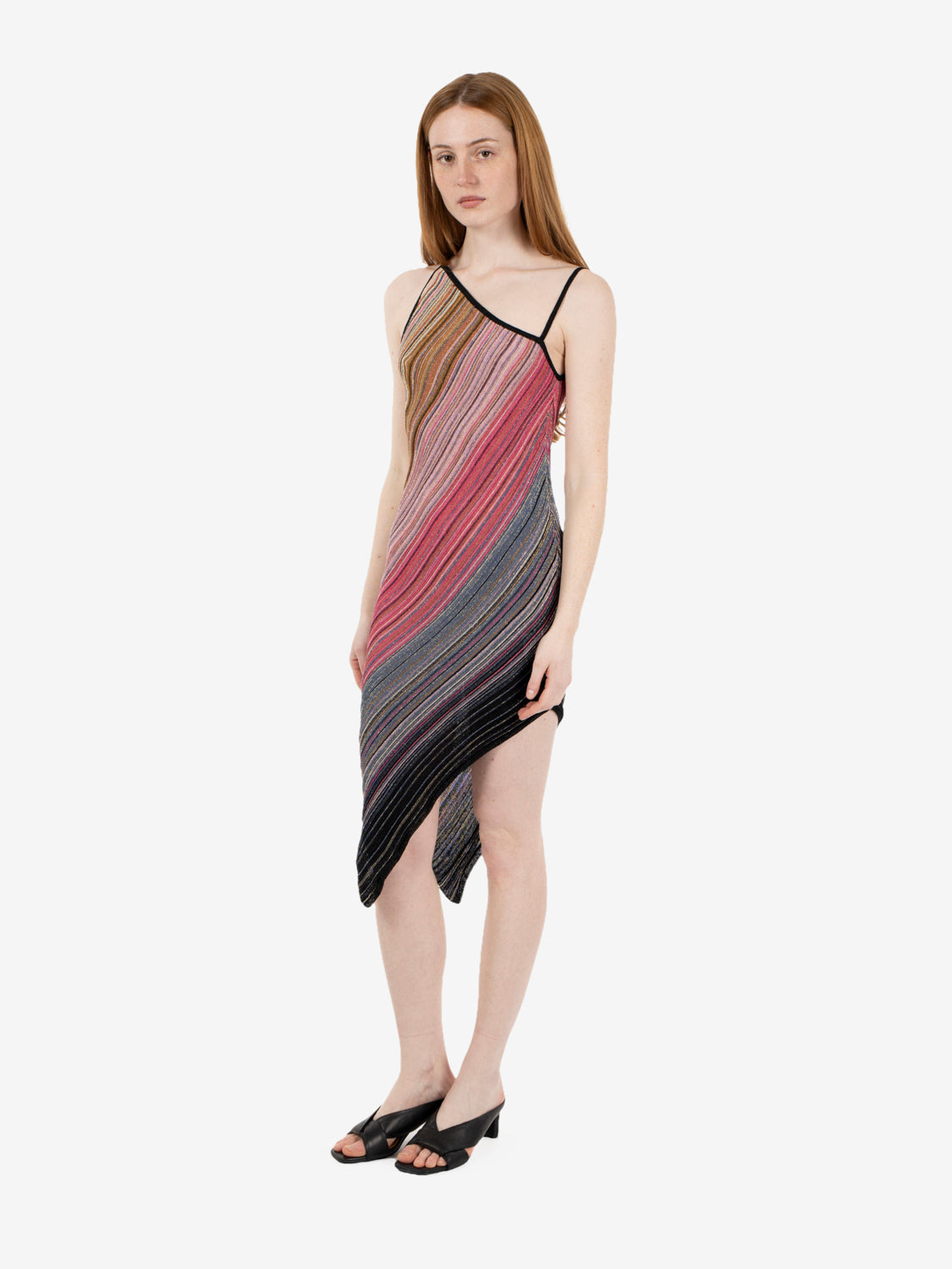 Fuchsia lurex asymmetric mini dress