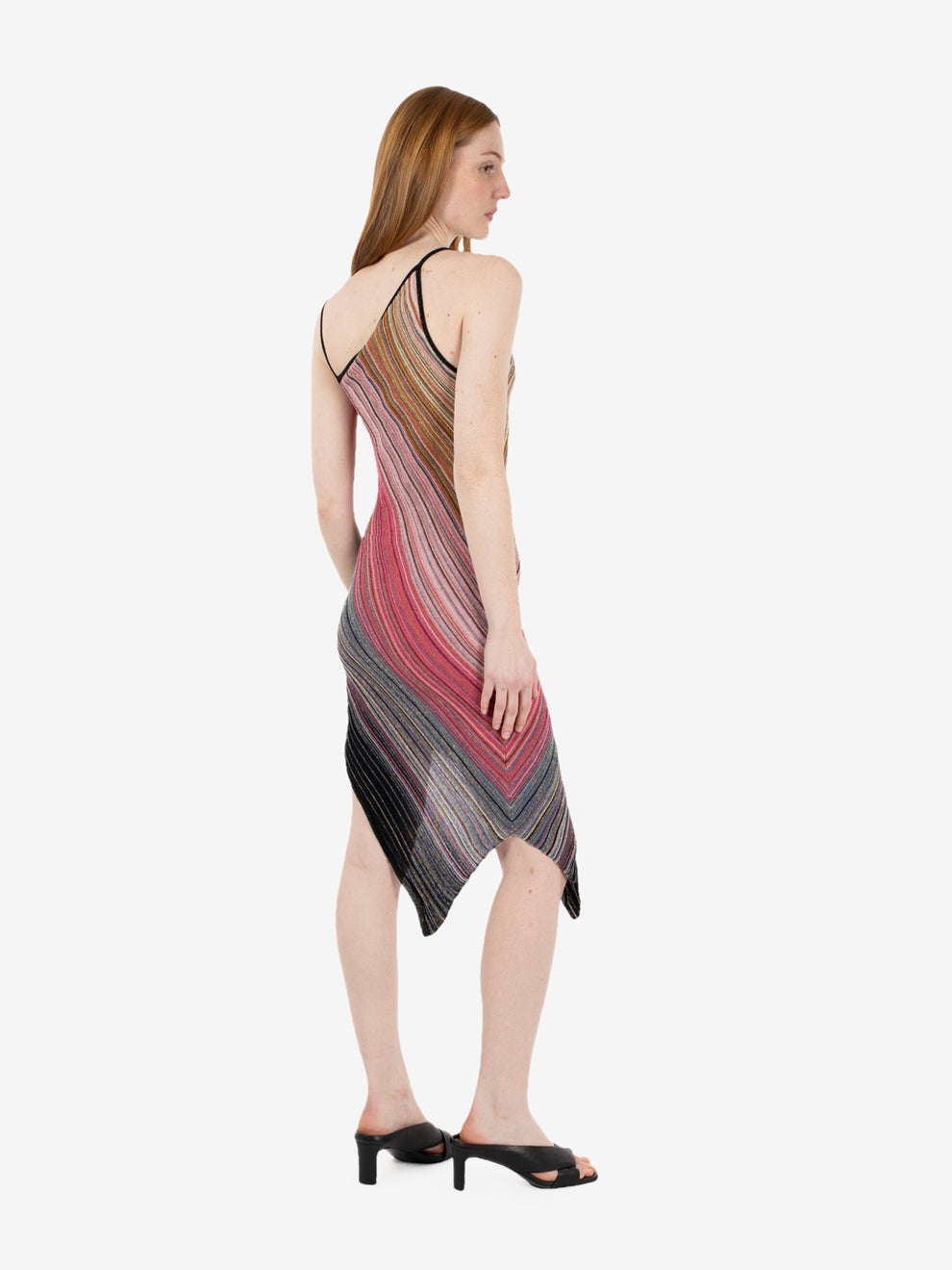 Fuchsia lurex asymmetric mini dress