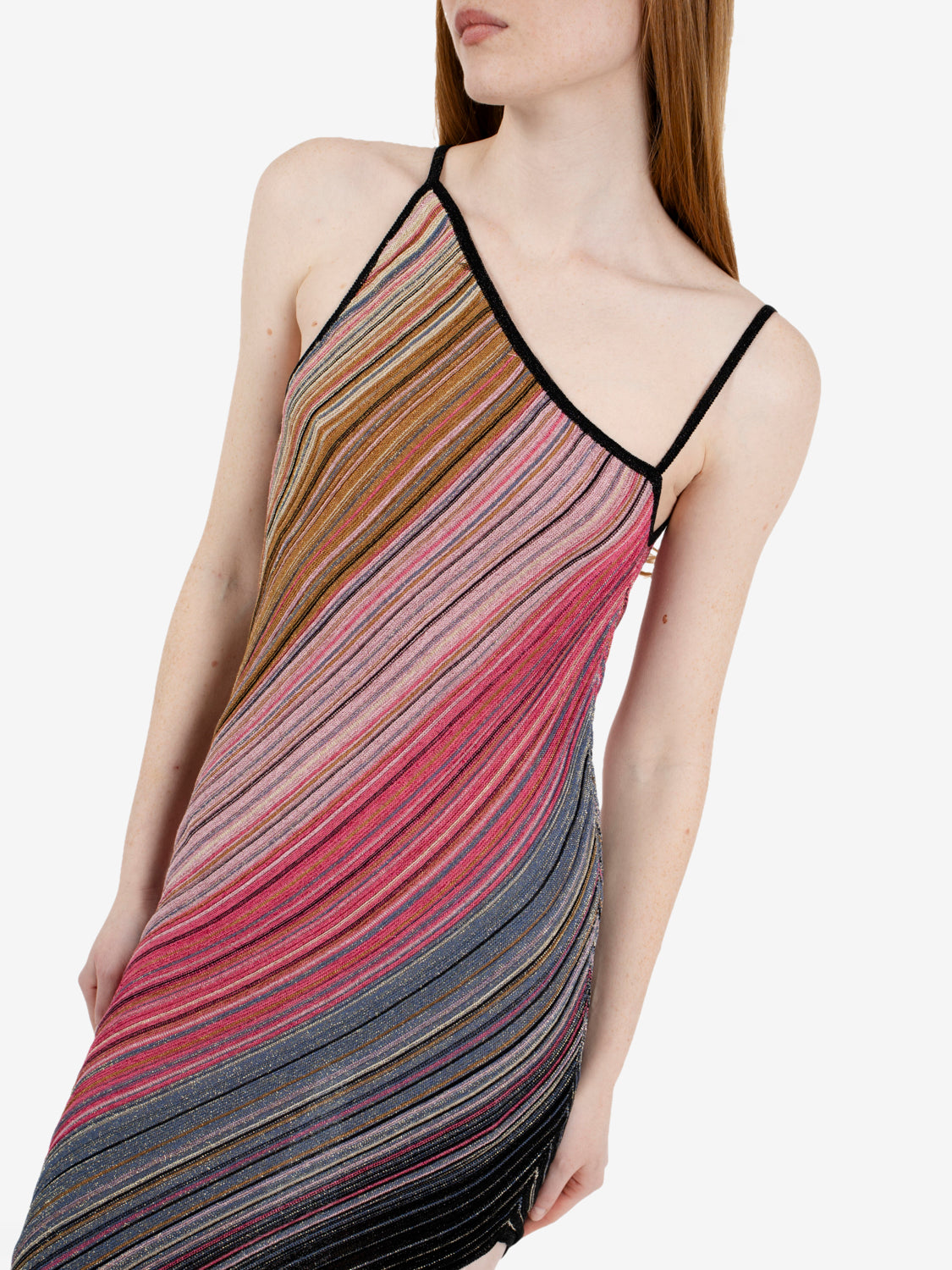 Fuchsia lurex asymmetric mini dress