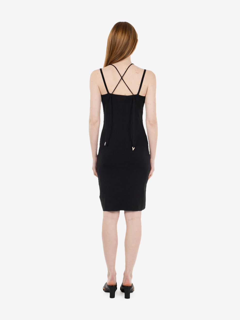 Mini dress with V-neck and black laces