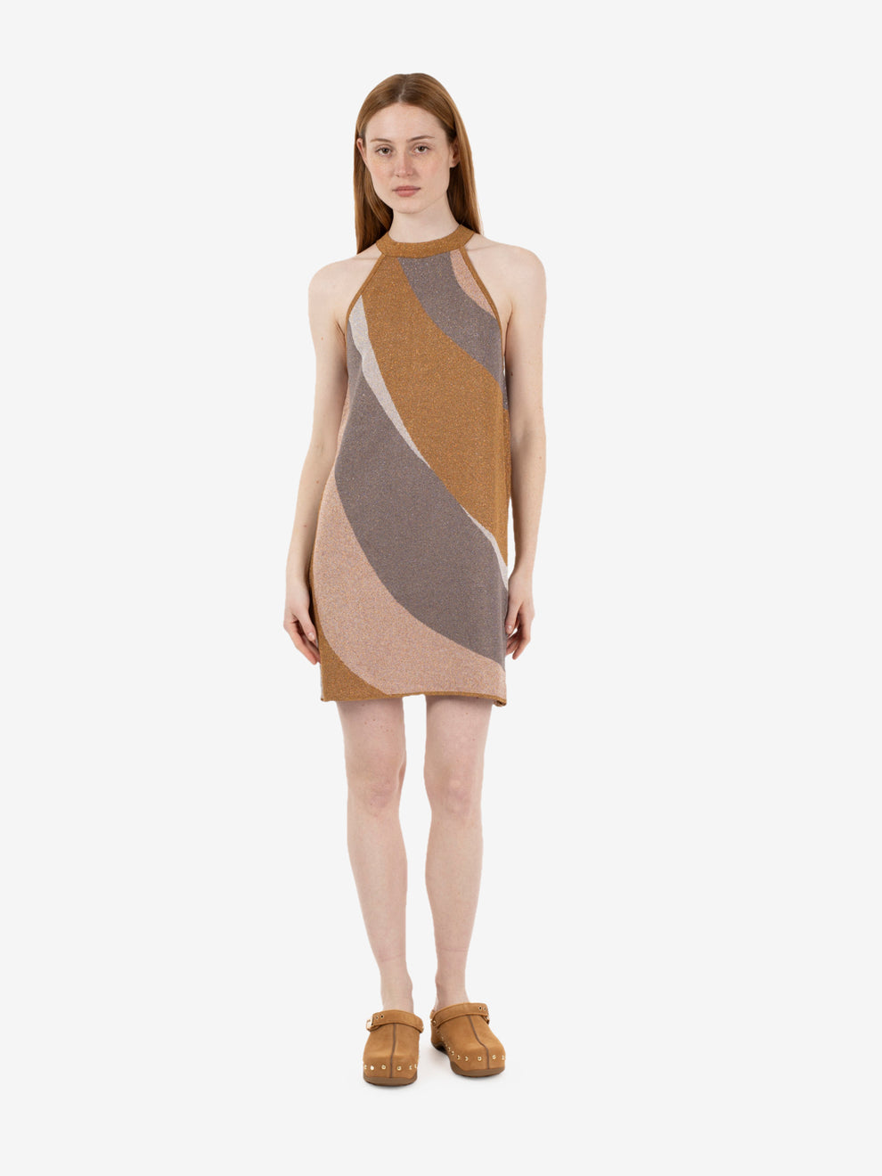Mini dress jacwuard waves grigio / oro