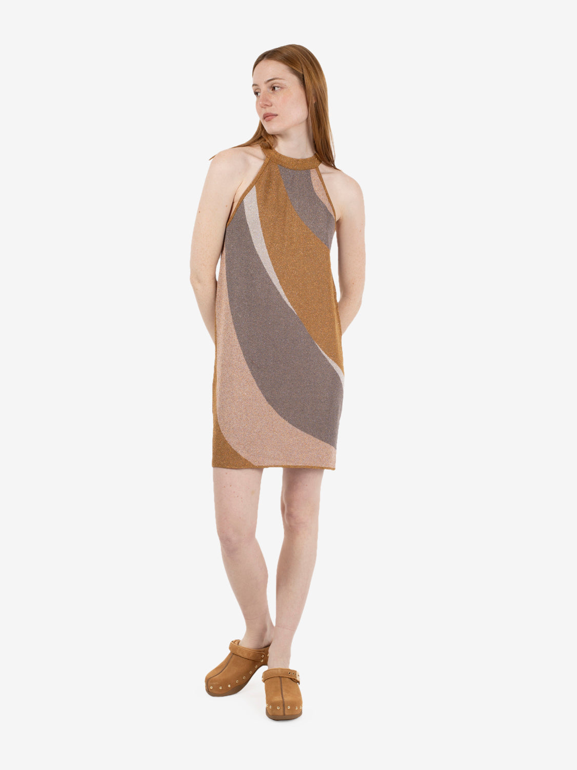 Mini dress jacwuard waves grigio / oro