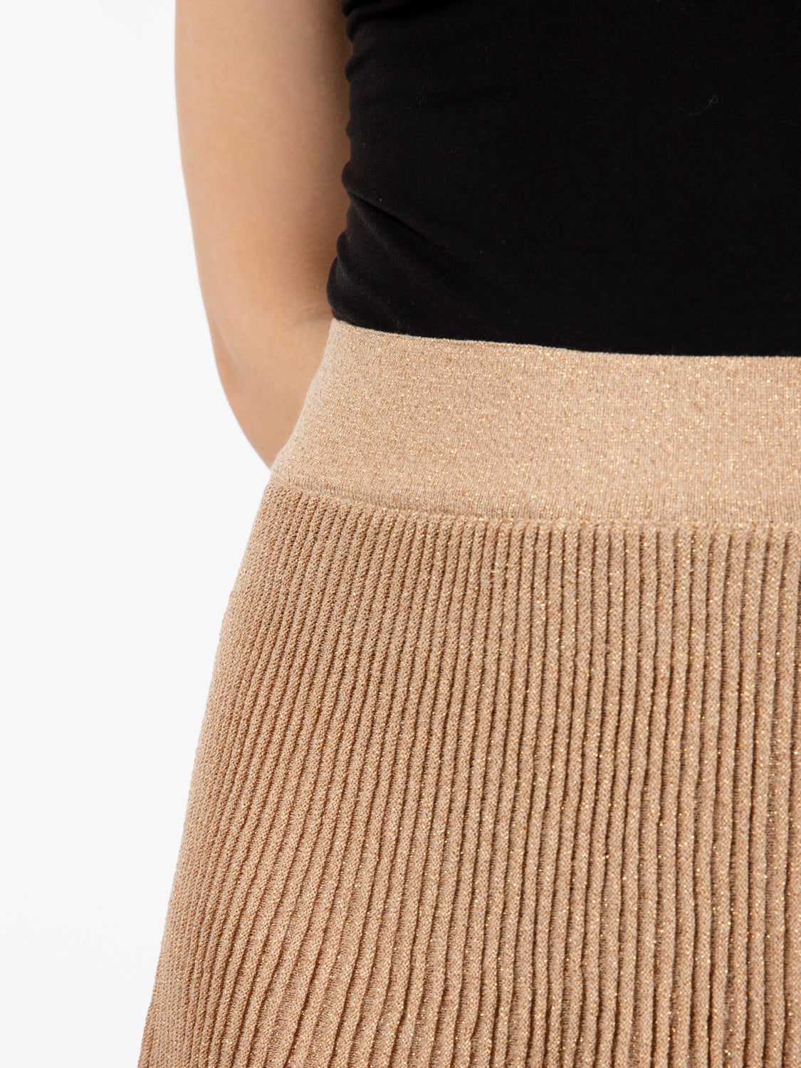 Sand Lurex Ribbed Mini Skirt