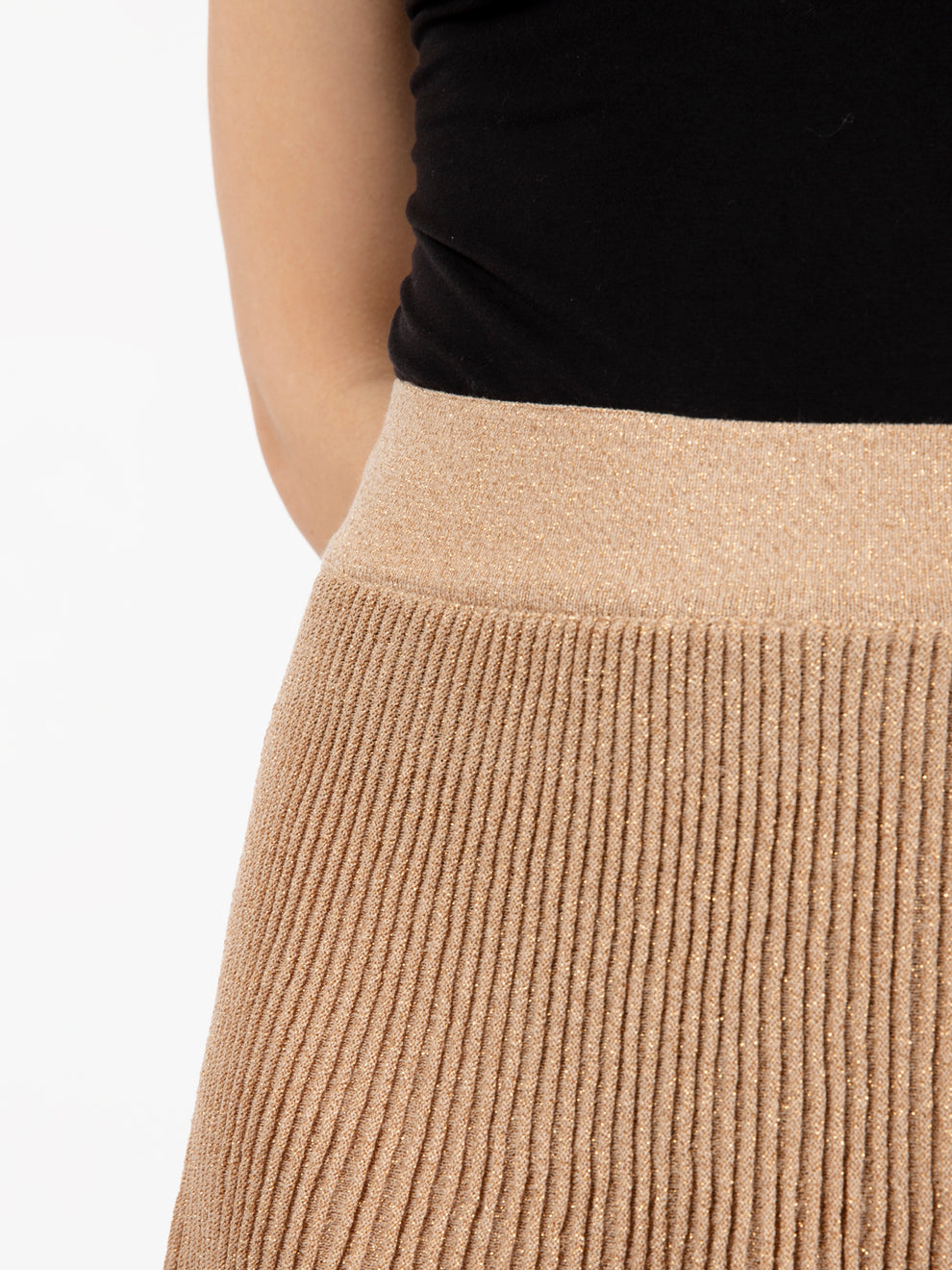 Sand Lurex Ribbed Mini Skirt