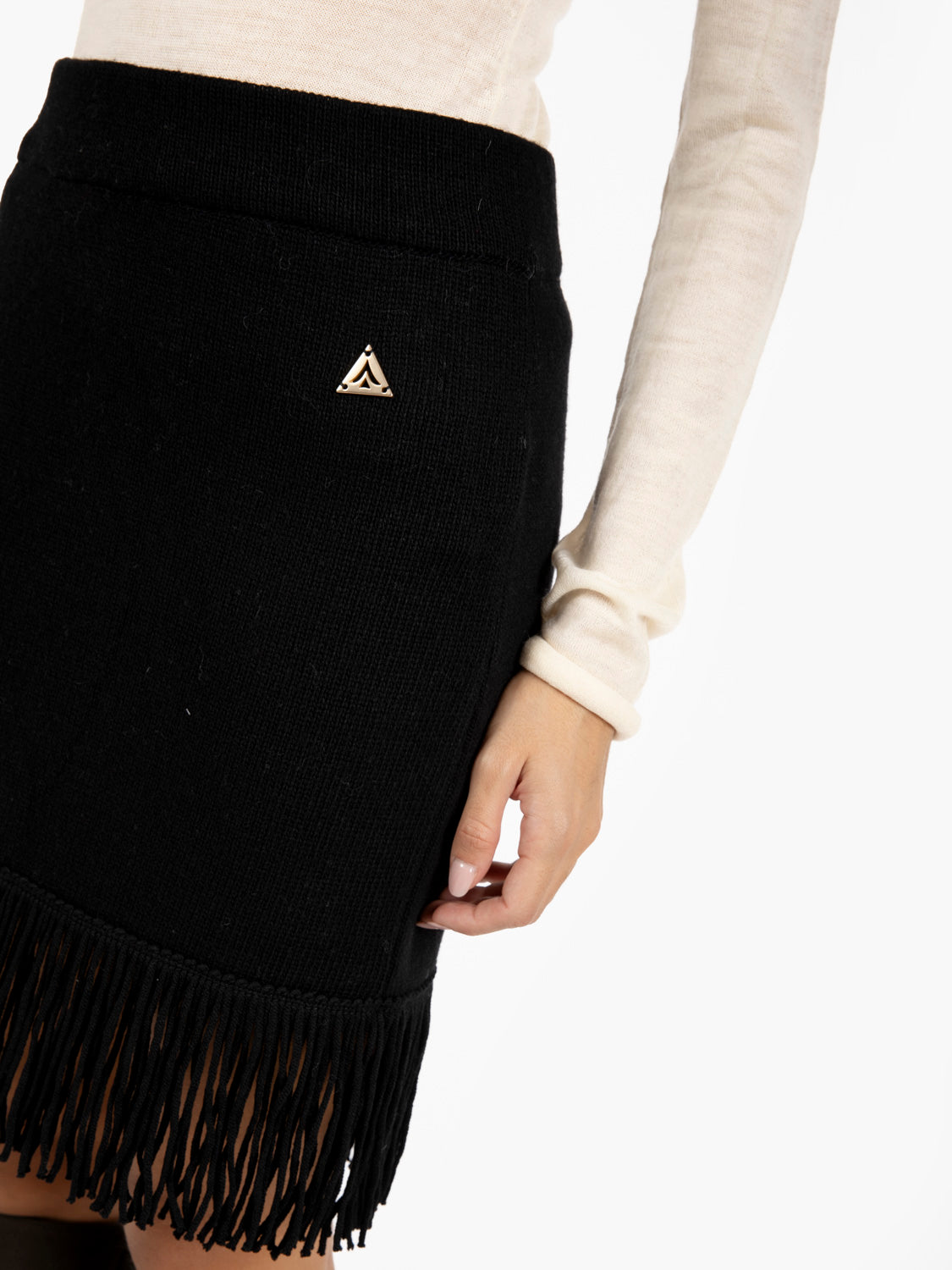 Black fringed knitted miniskirt