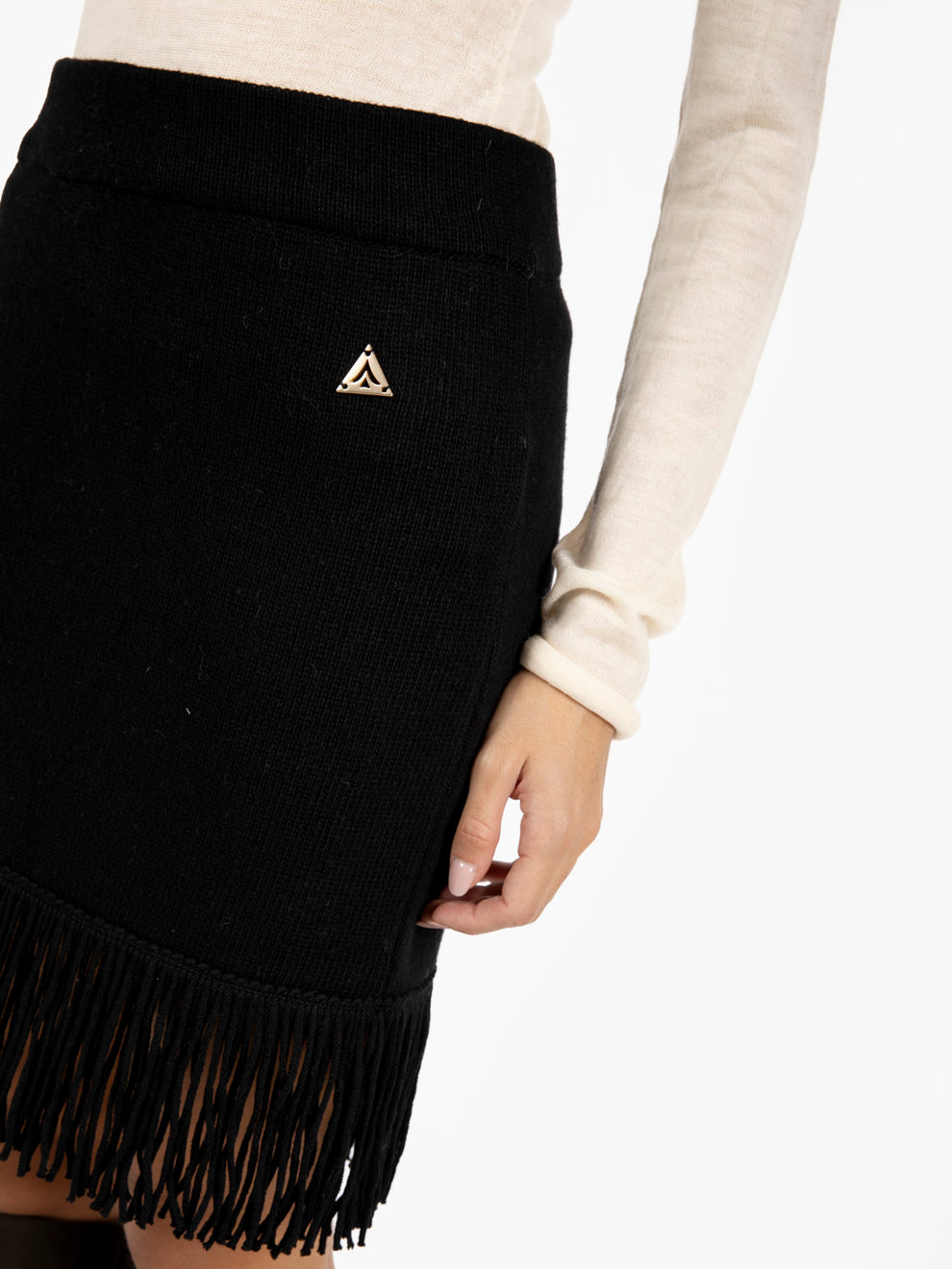 Black fringed knitted miniskirt