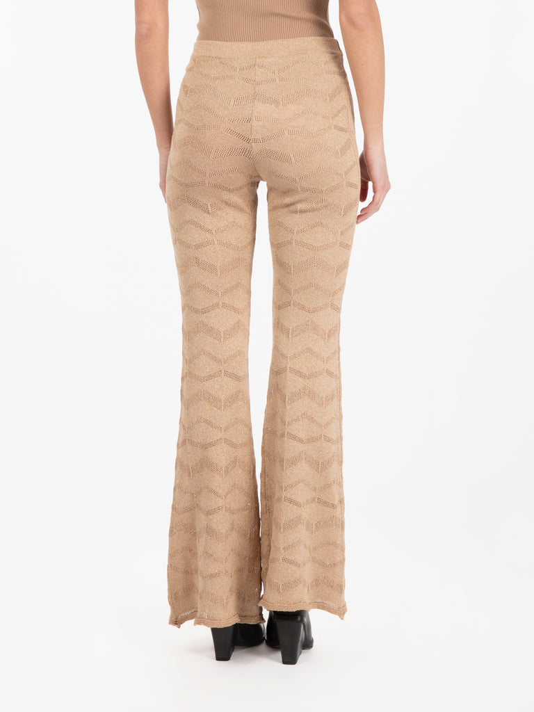 AKEP - Pantalone in maglia lurex sabbia