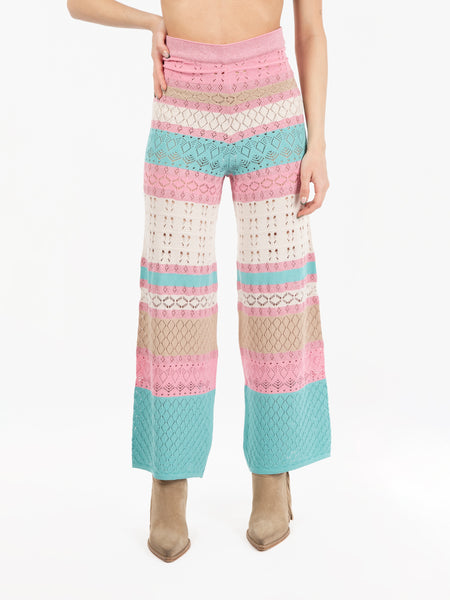 Pantalone in maglia punto pizzo multicolor