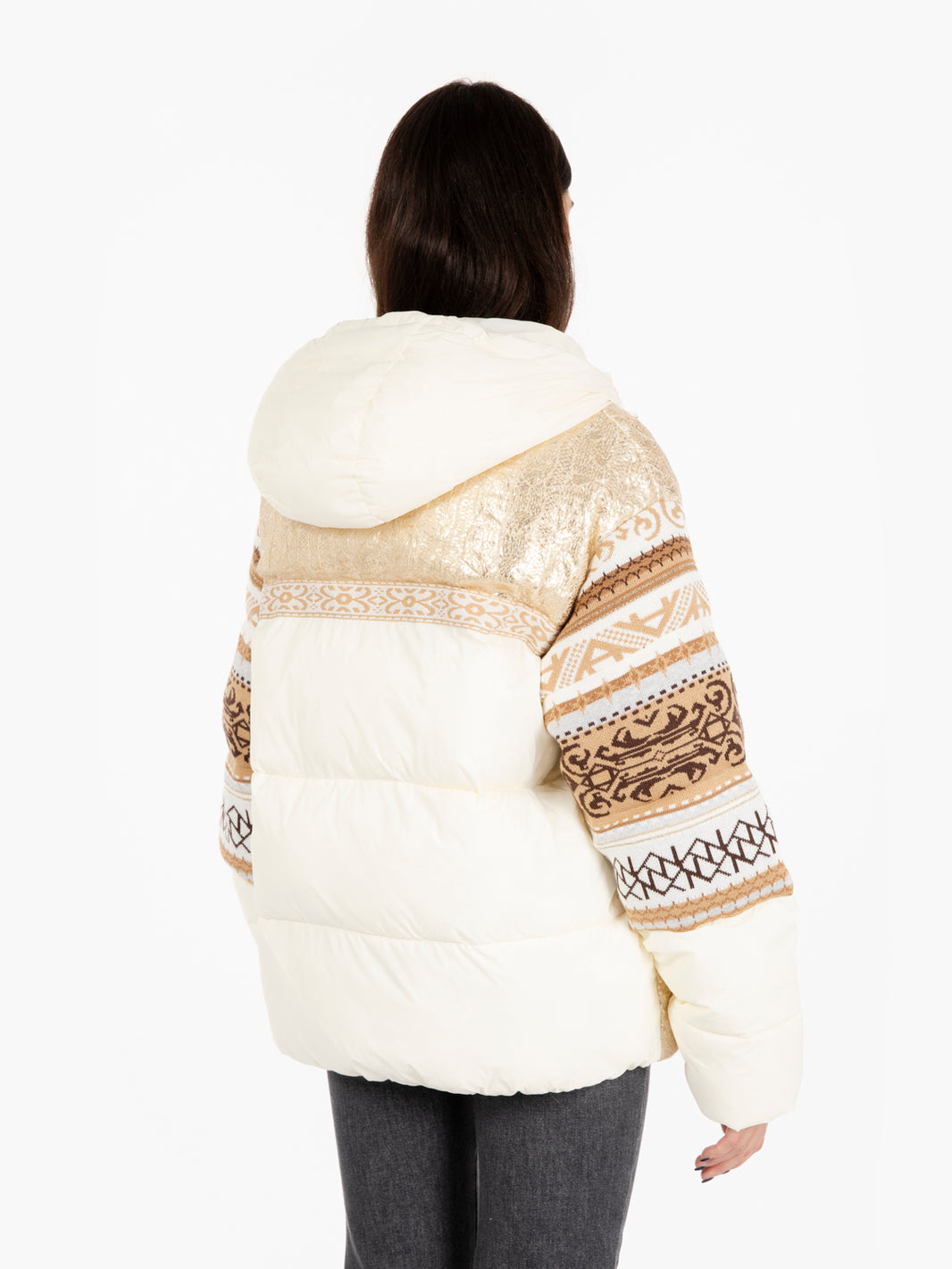 Piumino con inserti in maglia bianco / beige